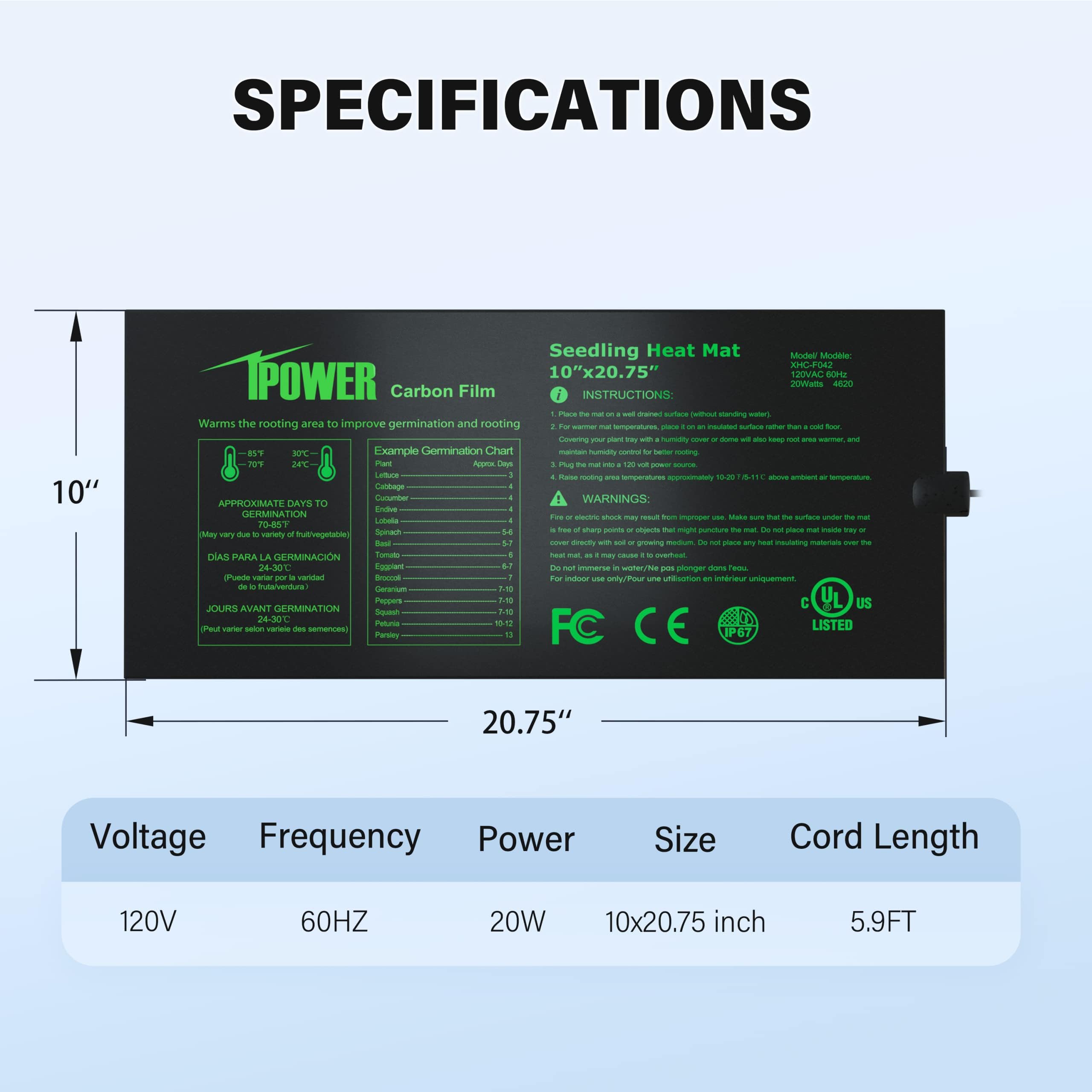 Foto 7 pulgar | Película De Carbono Mejorada Seeding Heat Mat Ipower De 10 X 20,75 Pulgadas - Venta Internacional.