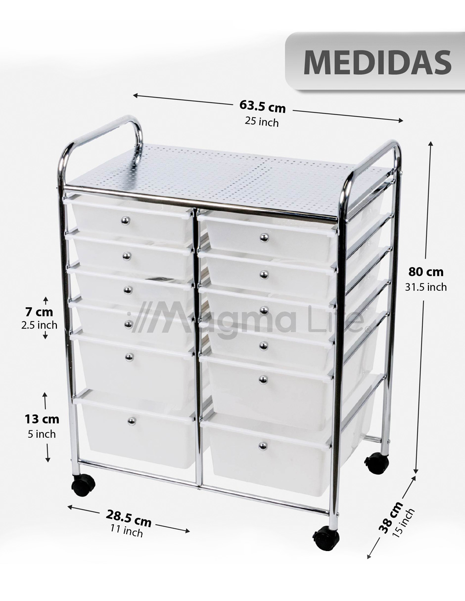 Foto 3 pulgar | Magma Life Carrito Organizador Con 12 Cajones Y Ruedas, Resistente Organizador Multifuncional Hecho De Pp Y Estruc