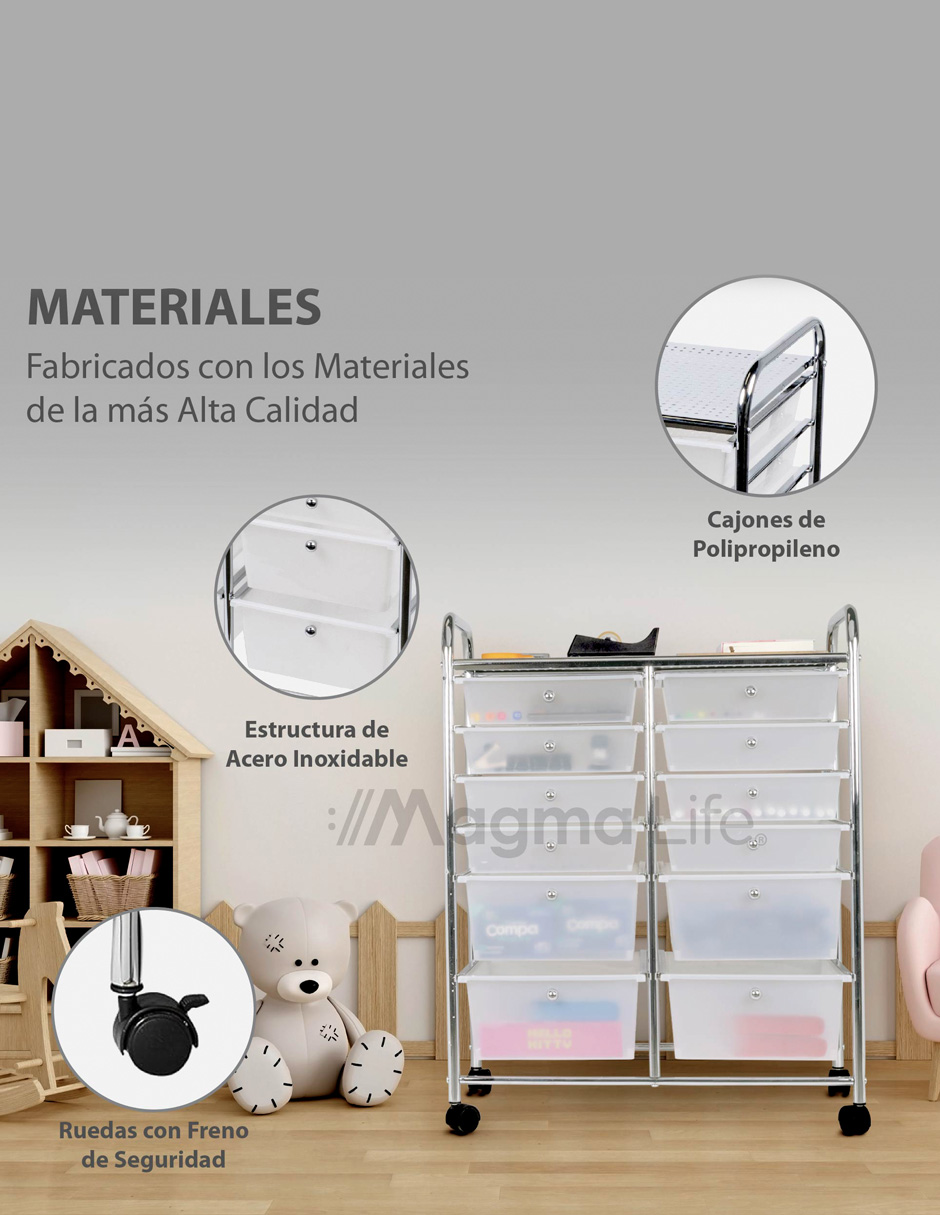 Foto 5 pulgar | Magma Life Carrito Organizador Con 12 Cajones Y Ruedas, Resistente Organizador Multifuncional Hecho De Pp Y Estruc