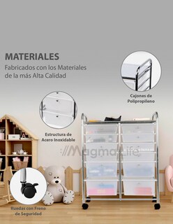 Foto 4 | Magma Life Carrito Organizador Con 12 Cajones Y Ruedas, Resistente Organizador Multifuncional Hecho De Pp Y Estruc