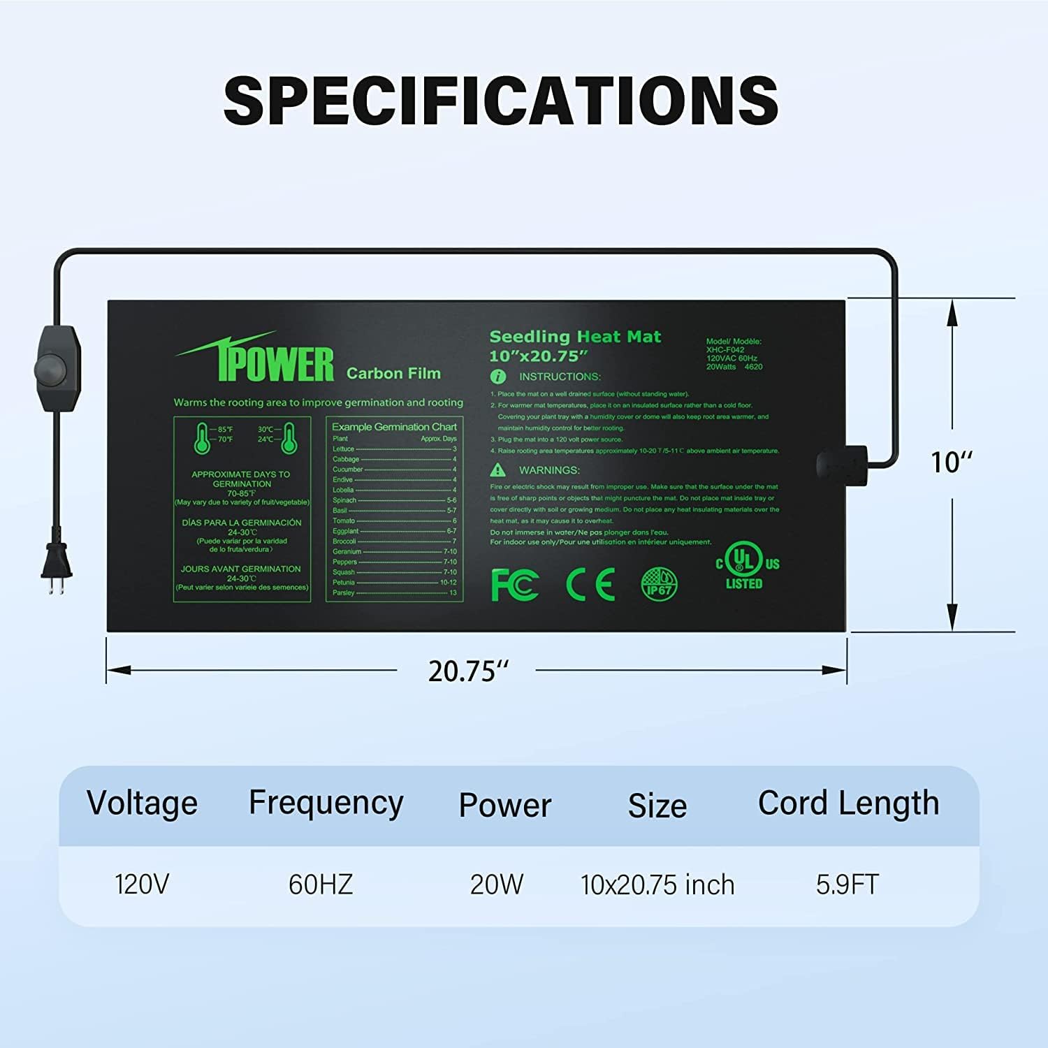 Foto 5 pulgar | Alfombrilla Térmica para Siembra Ipower con Termostato y Control de Temperatura - Venta Internacional
