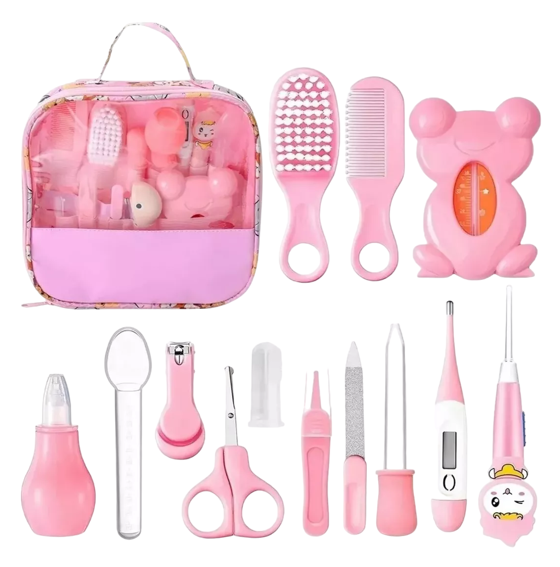 Kit De Higiene Cuidado Del Bebé 13 Pcs Termómetro Salud Manicure, Rosa