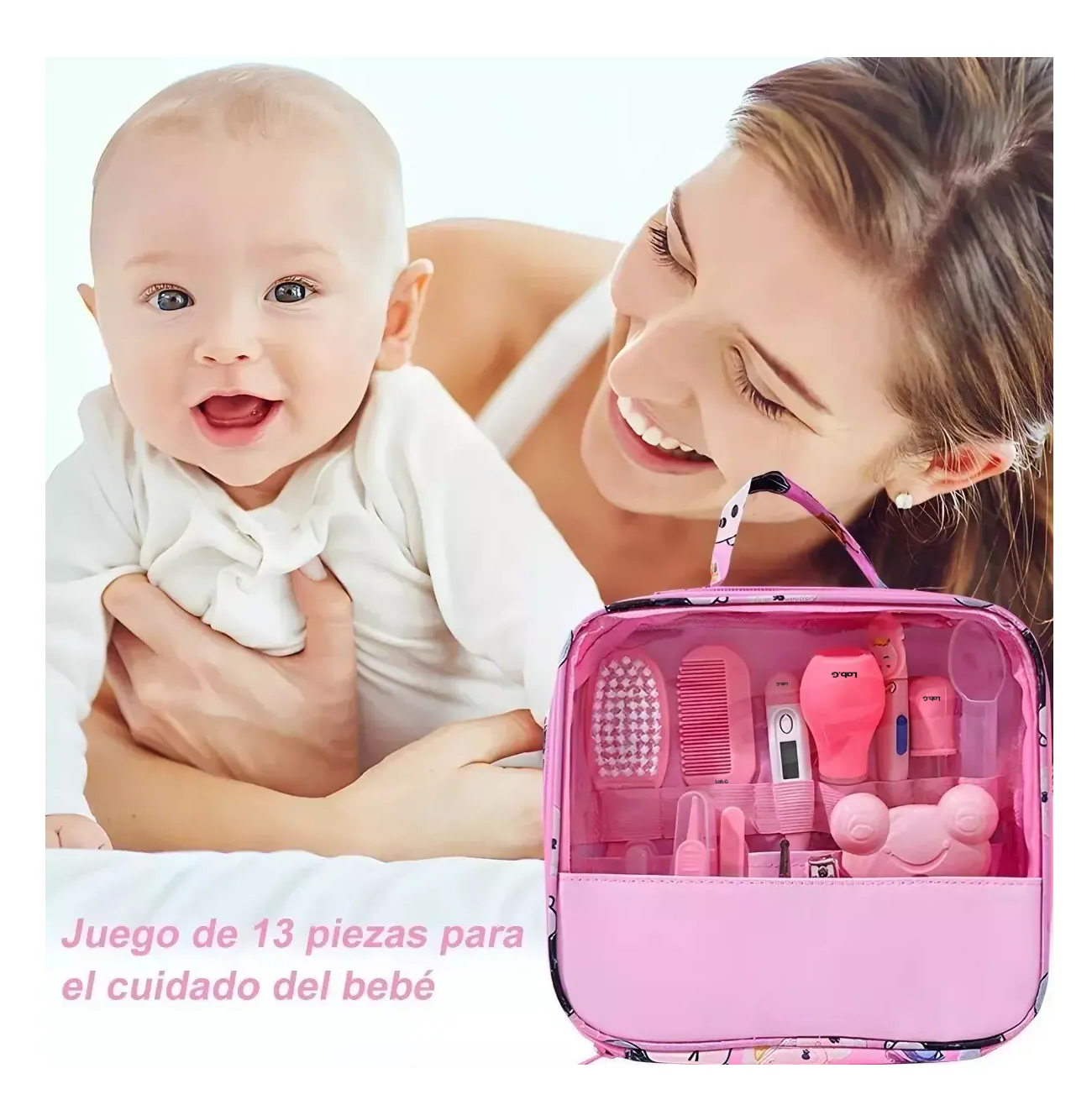 Foto 5 | Kit De Higiene Lab.g Cuidado Del Bebé 13 Pcs Termómetro Salud Manicure, Rosa