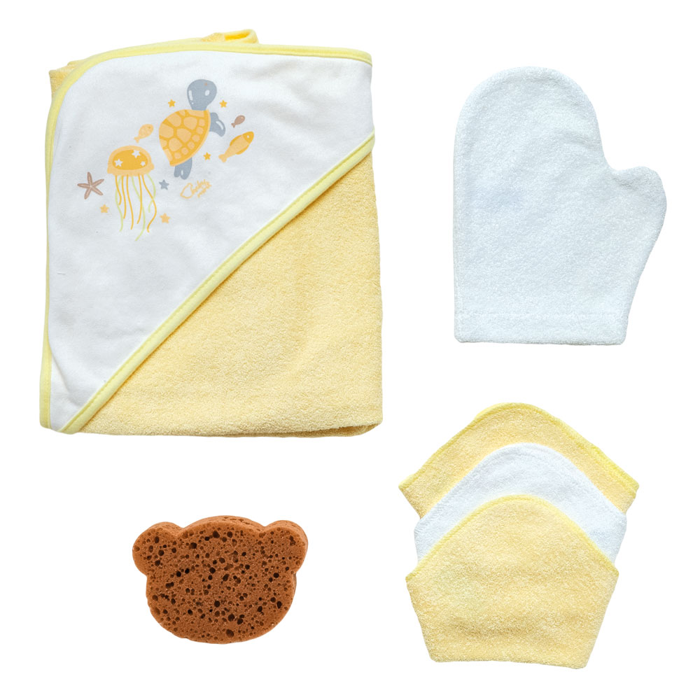 Foto 4 pulgar | Set Burbujas Con Toalla Y Accesorios Baby Mink Bm324 Amarillo Tortuga (toalla Con Capucha, Toallitas, Guante Y Esponja)