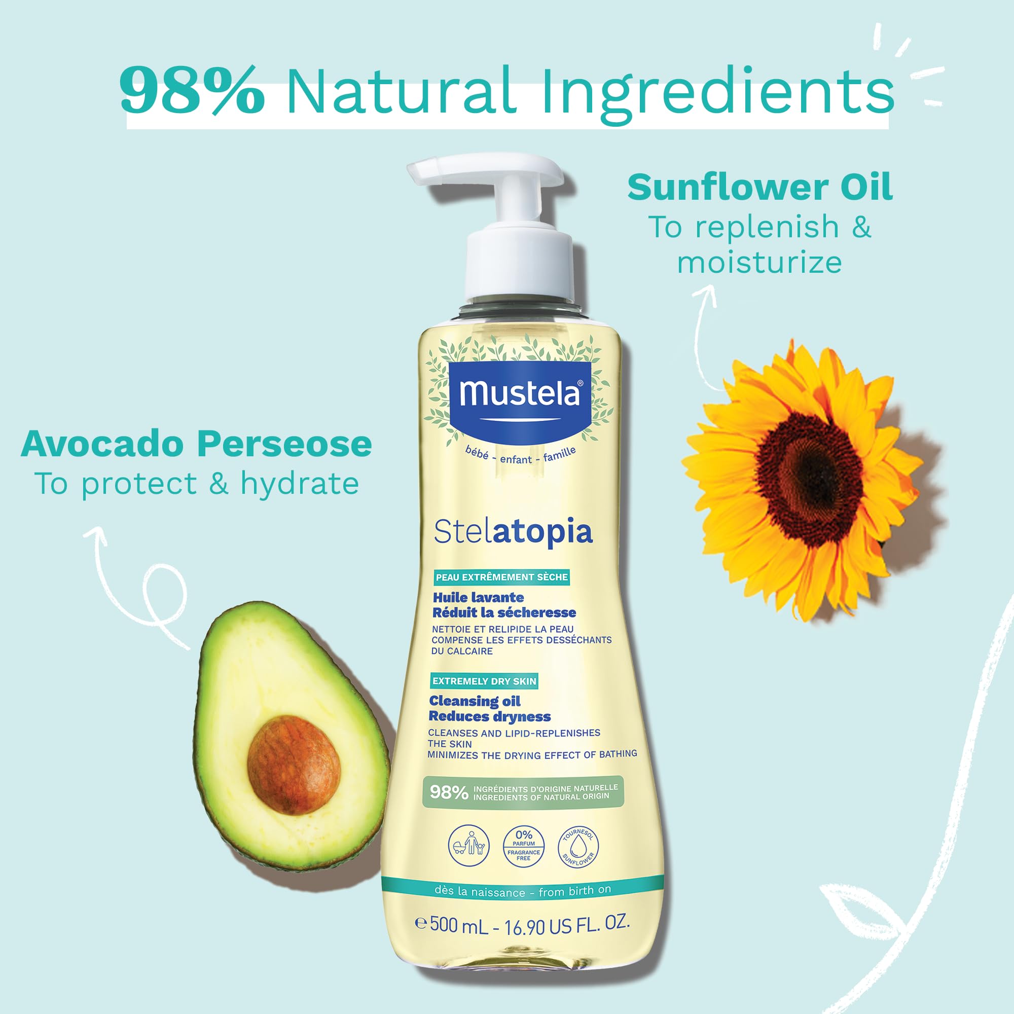 Foto 3 pulgar | Aceite Limpiador Corporal Para Bebés Mustela Stelatopia 500 Ml - Venta Internacional.