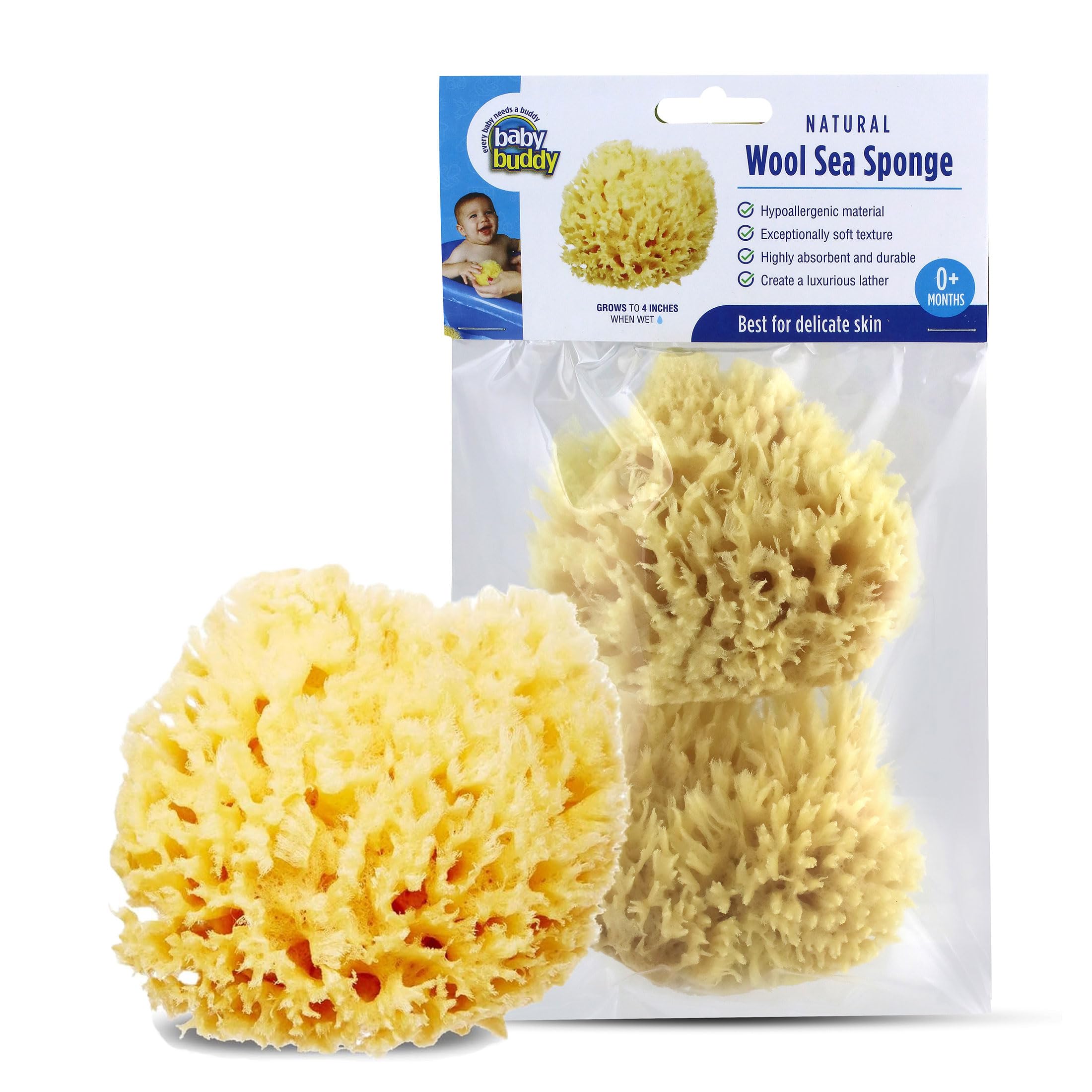 Baño Sea Sponge Baby Buddy De Lana Natural Para Recién Nacidos, Paquete De 2 - Venta Internacional.
