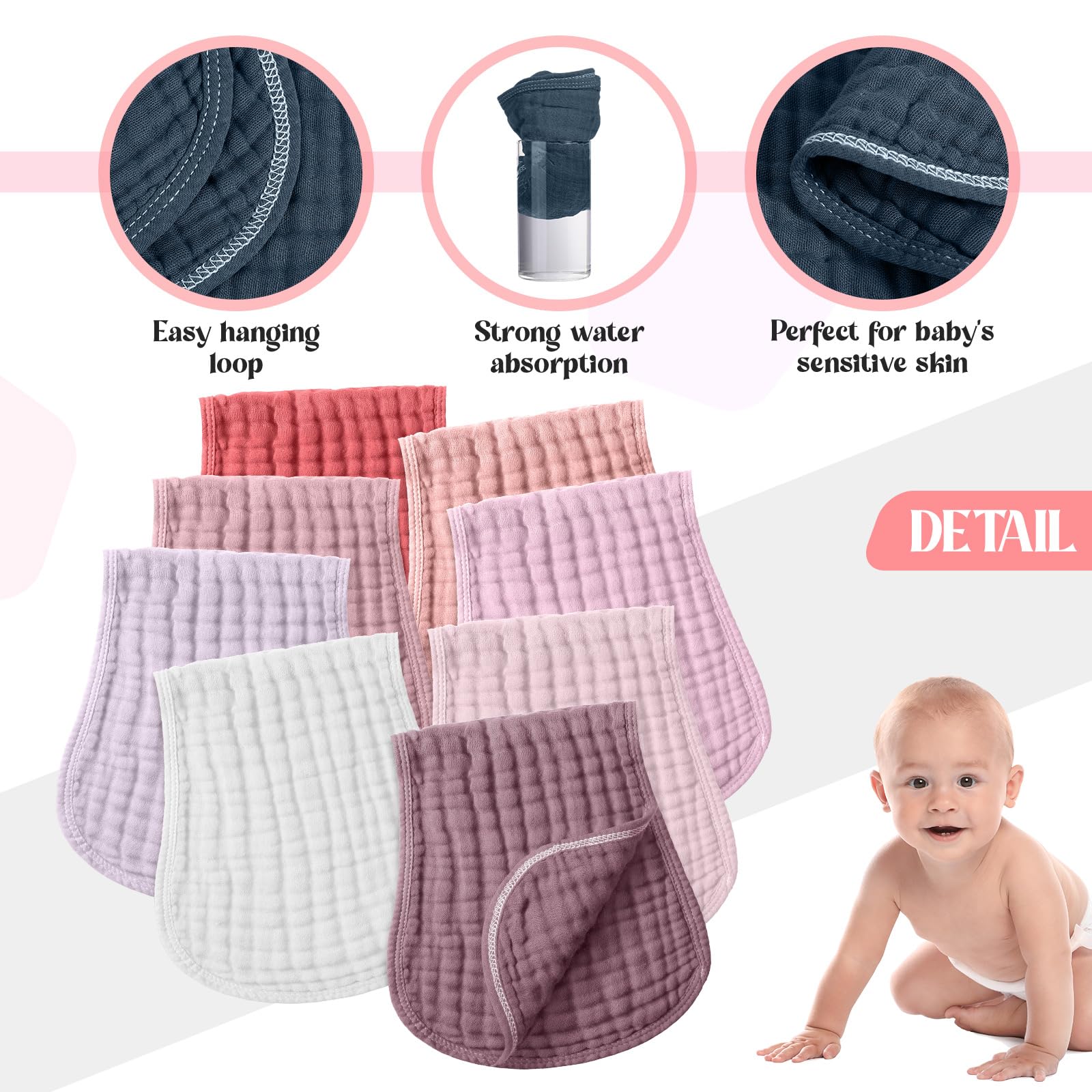 Foto 6 pulgar | Paños de Muselina Frienda Algodón para Bebés  8 Piezas - Venta Internacional
