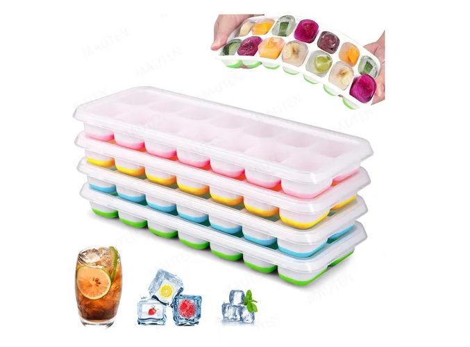 4 Xtellar Moldes De Silicona Para Cubos De Hielo Bandeja Tapa