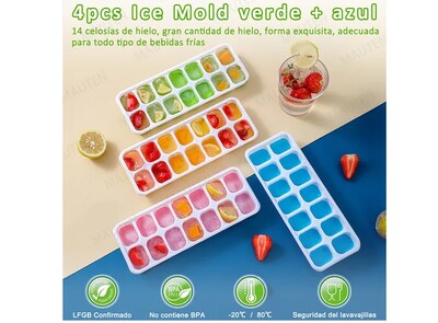 Foto 2 | 4 Xtellar Moldes De Silicona Para Cubos De Hielo Bandeja Tapa