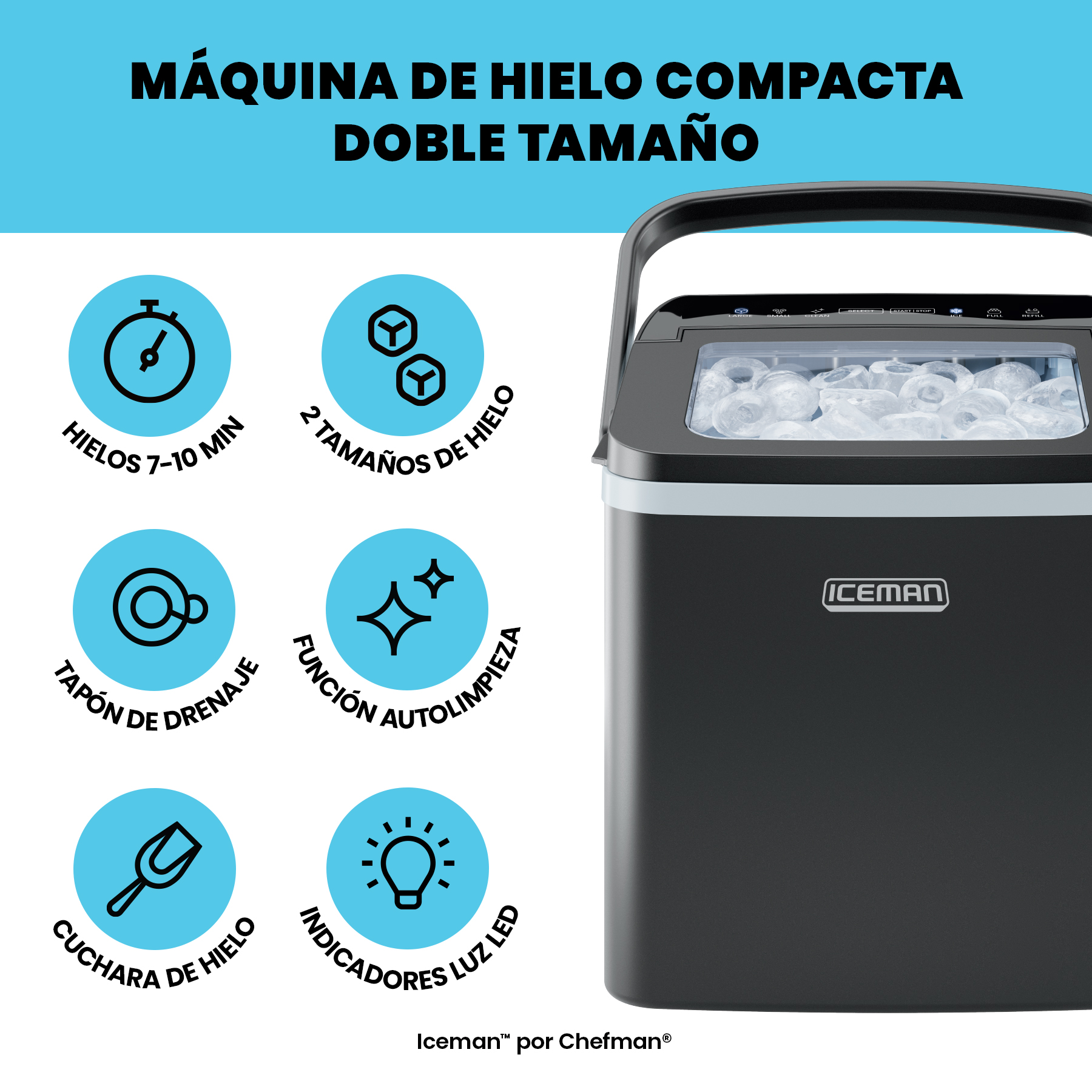 Foto 4 pulgar | Chefman - Iceman: Máquina De Hielo Portátil Con Autolimpieza, 9 Cubos En 7 Minutos