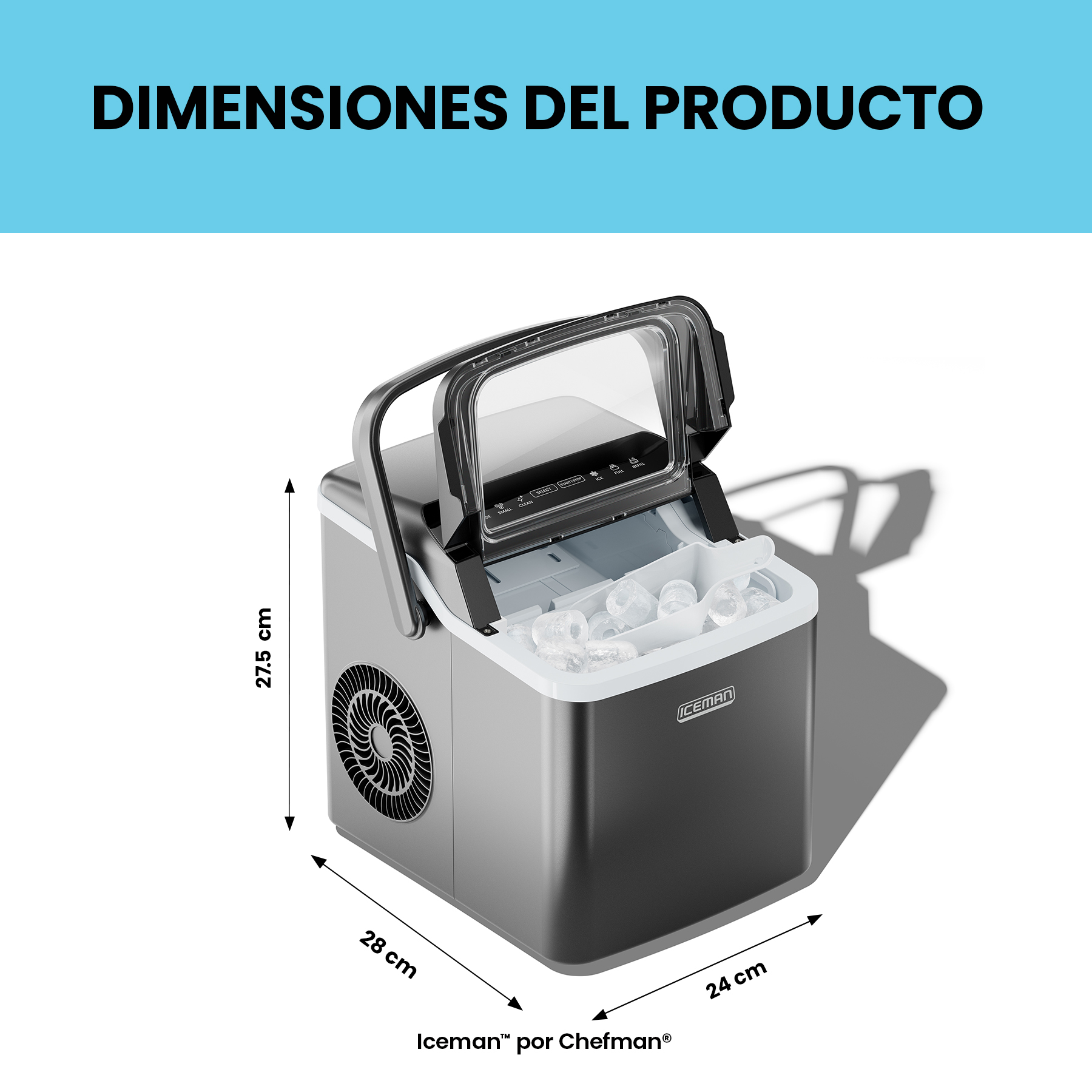 Foto 9 pulgar | Chefman - Iceman: Máquina De Hielo Portátil Con Autolimpieza, 9 Cubos En 7 Minutos