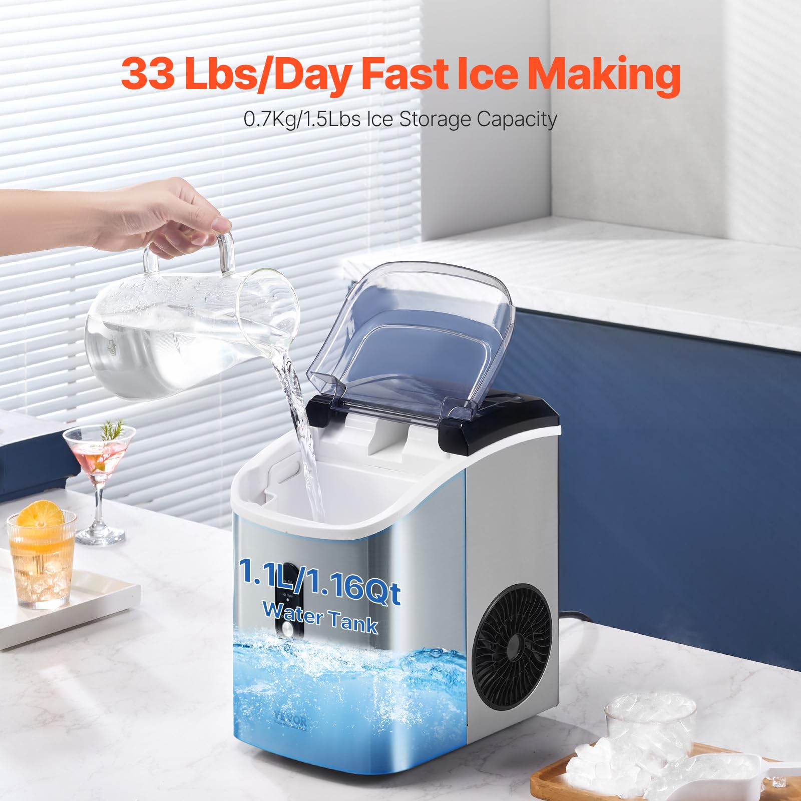 Foto 3 pulgar | Máquina De Hielo En Pepitas Vevor 15 Kg/24 H Con Acero Inoxidable Autolimpiante - Venta Internacional.