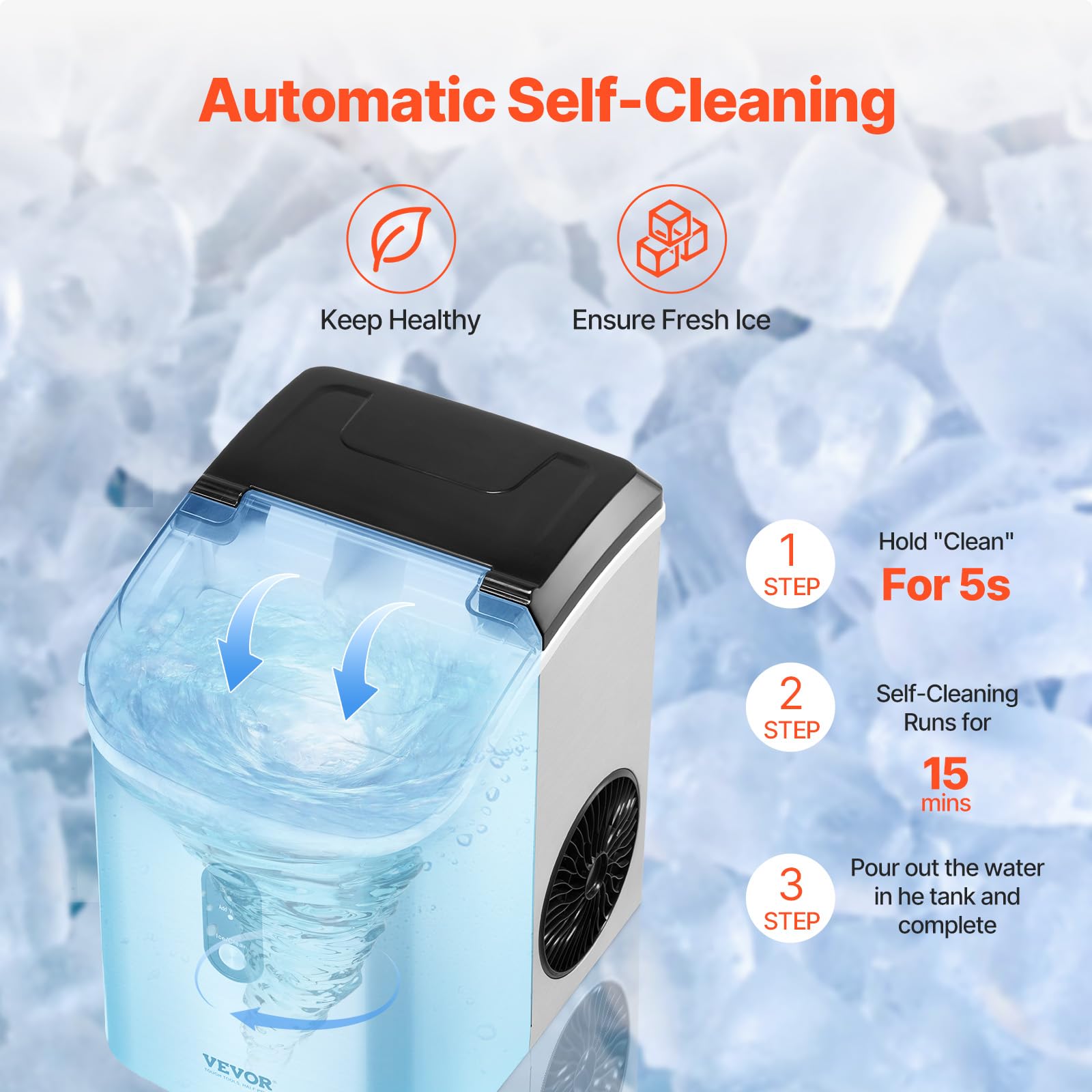 Foto 5 pulgar | Máquina De Hielo En Pepitas Vevor 15 Kg/24 H Con Acero Inoxidable Autolimpiante - Venta Internacional.
