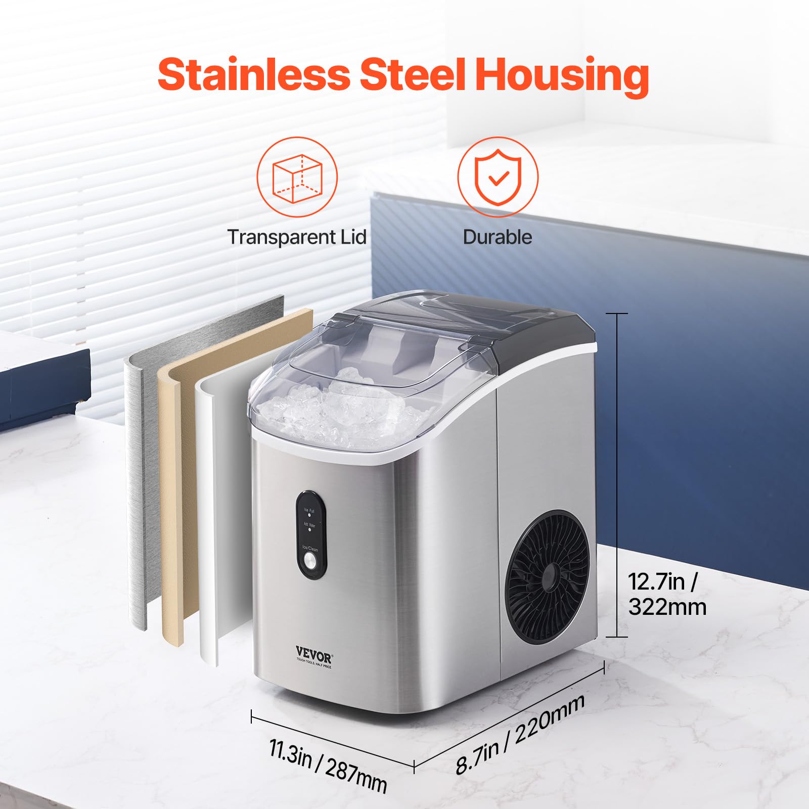 Foto 5 | Máquina De Hielo En Pepitas Vevor 15 Kg/24 H Con Acero Inoxidable Autolimpiante - Venta Internacional.