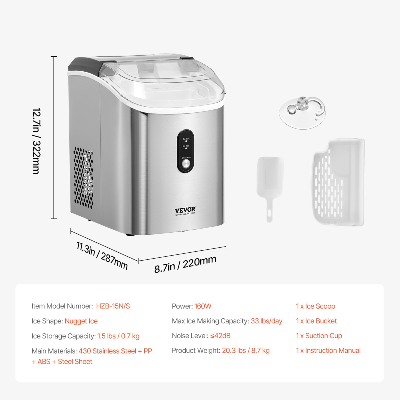 Foto 8 pulgar | Máquina De Hielo En Pepitas Vevor 15 Kg/24 H Con Acero Inoxidable Autolimpiante - Venta Internacional.