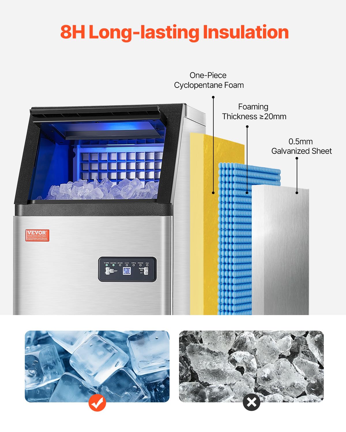Foto 6 pulgar | Máquina De Hacer Hielo Vevor Commercial 100 Kg/24 H Con 7,3 Kg De Almacenamiento - Venta Internacional.
