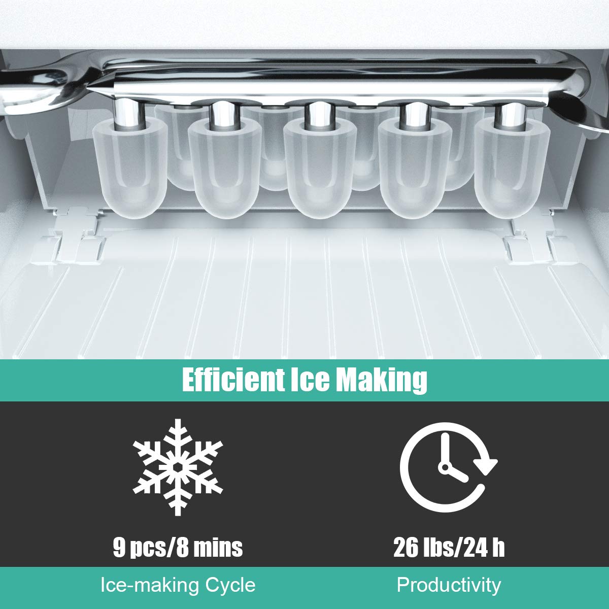 Foto 5 pulgar | Máquina De Hielo Para Encimera Costway, 26 Libras/24 Horas, Autolimpiante, Verde - Venta Internacional.