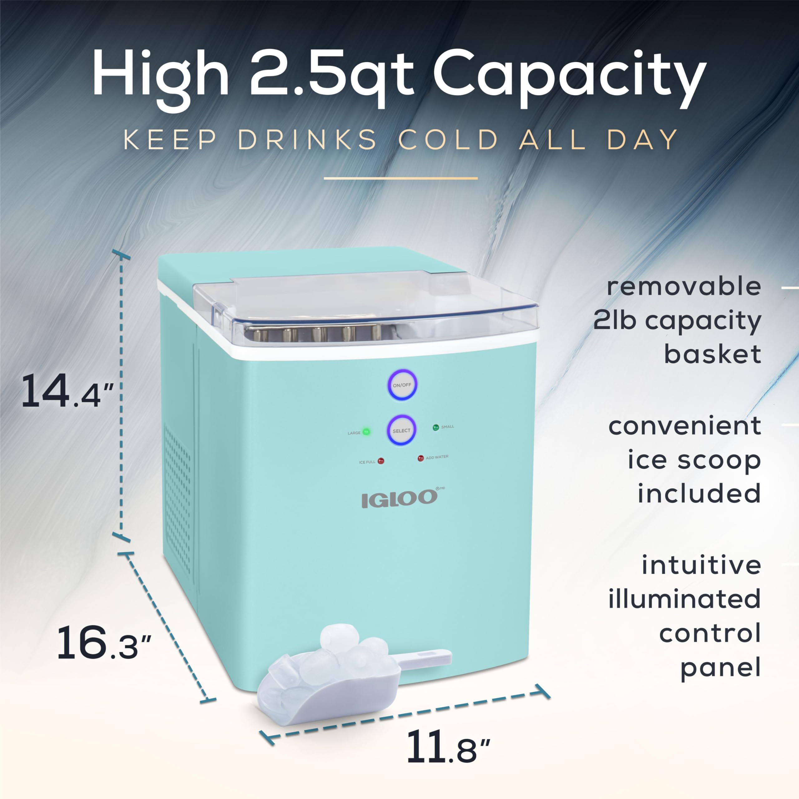 Foto 2 | Máquina Para Hacer Hielo, Encimera Eléctrica Igloo, 15 Kg/24 H, Color Aguamarina - Venta Internacional.
