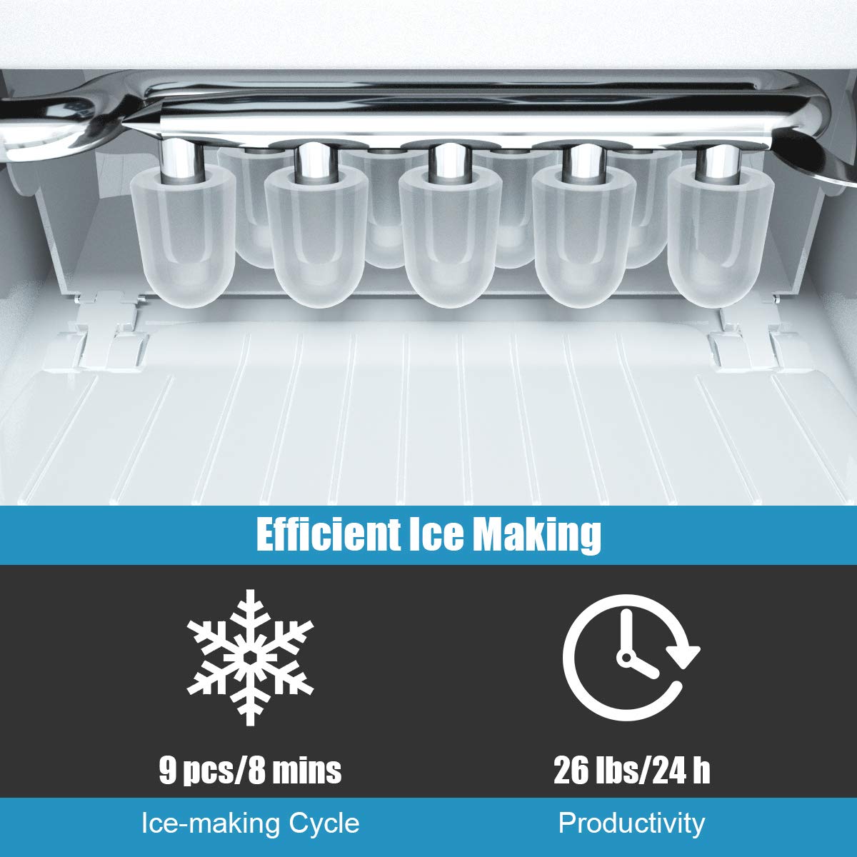 Foto 6 pulgar | Máquina De Hielo Para Encimera Costway, 26 Libras/24 Horas, Autolimpiante, Plateada - Venta Internacional.