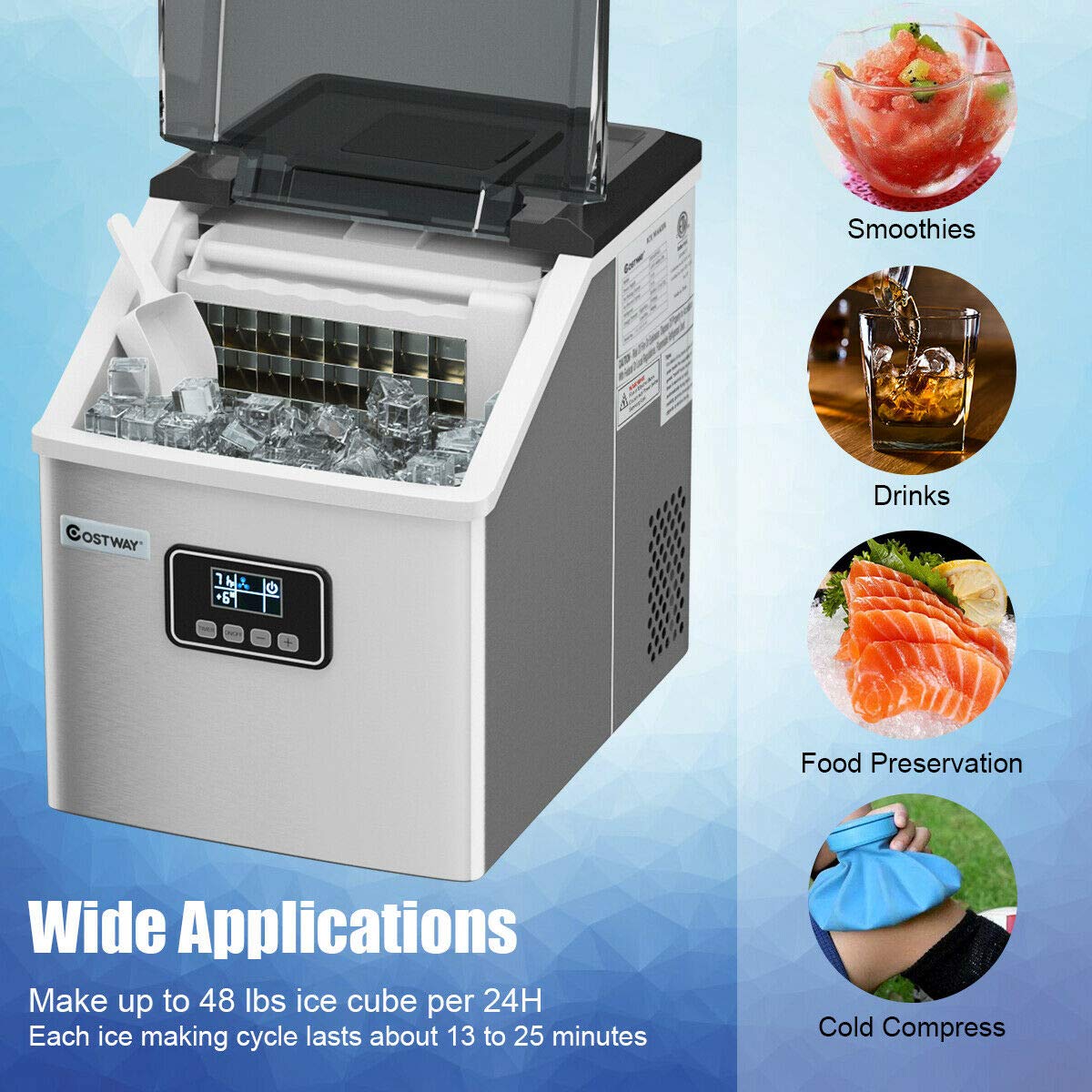 Foto 2 | Máquina De Hielo Costway Para Encimera  48 Libras/24 H  Acero Inoxidable - Venta Internacional.