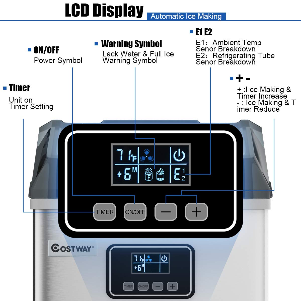 Foto 3 | Máquina De Hielo Costway Para Encimera  48 Libras/24 H  Acero Inoxidable - Venta Internacional.