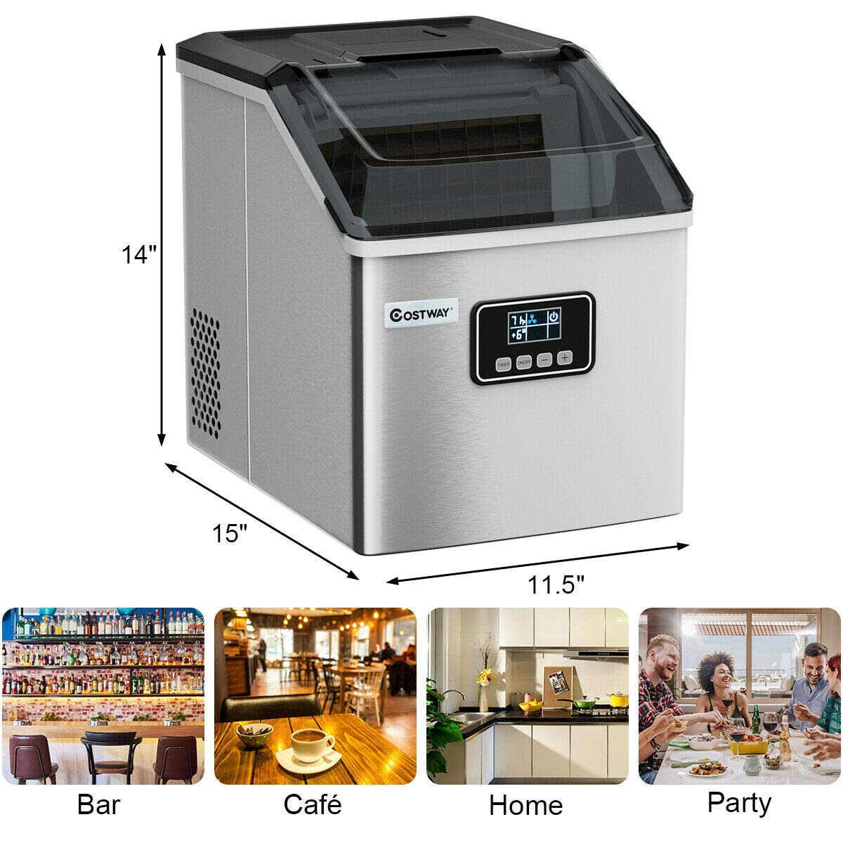 Foto 5 | Máquina De Hielo Costway Para Encimera  48 Libras/24 H  Acero Inoxidable - Venta Internacional.