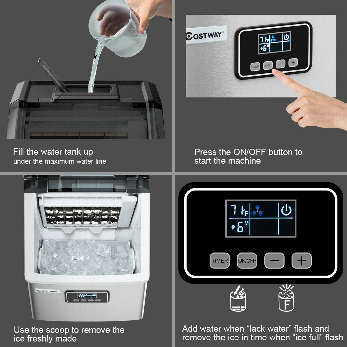 Foto 6 | Máquina De Hielo Costway Para Encimera  48 Libras/24 H  Acero Inoxidable - Venta Internacional.