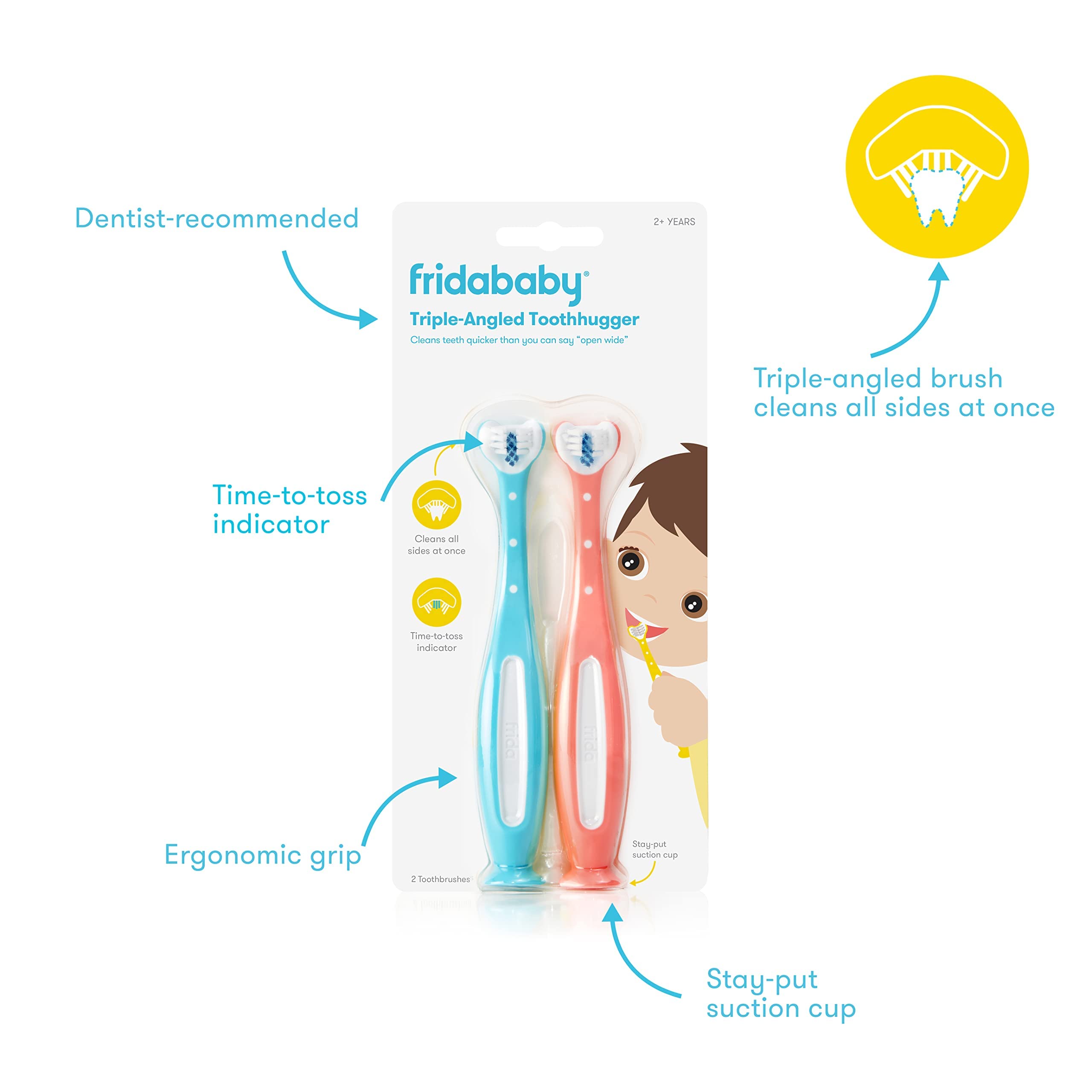 Foto 3 pulgar | Cepillo De Dientes Frida Baby Triple-angle Toothhugger Para Niños Pequeños, Paquete De 2 - Venta Internacional.