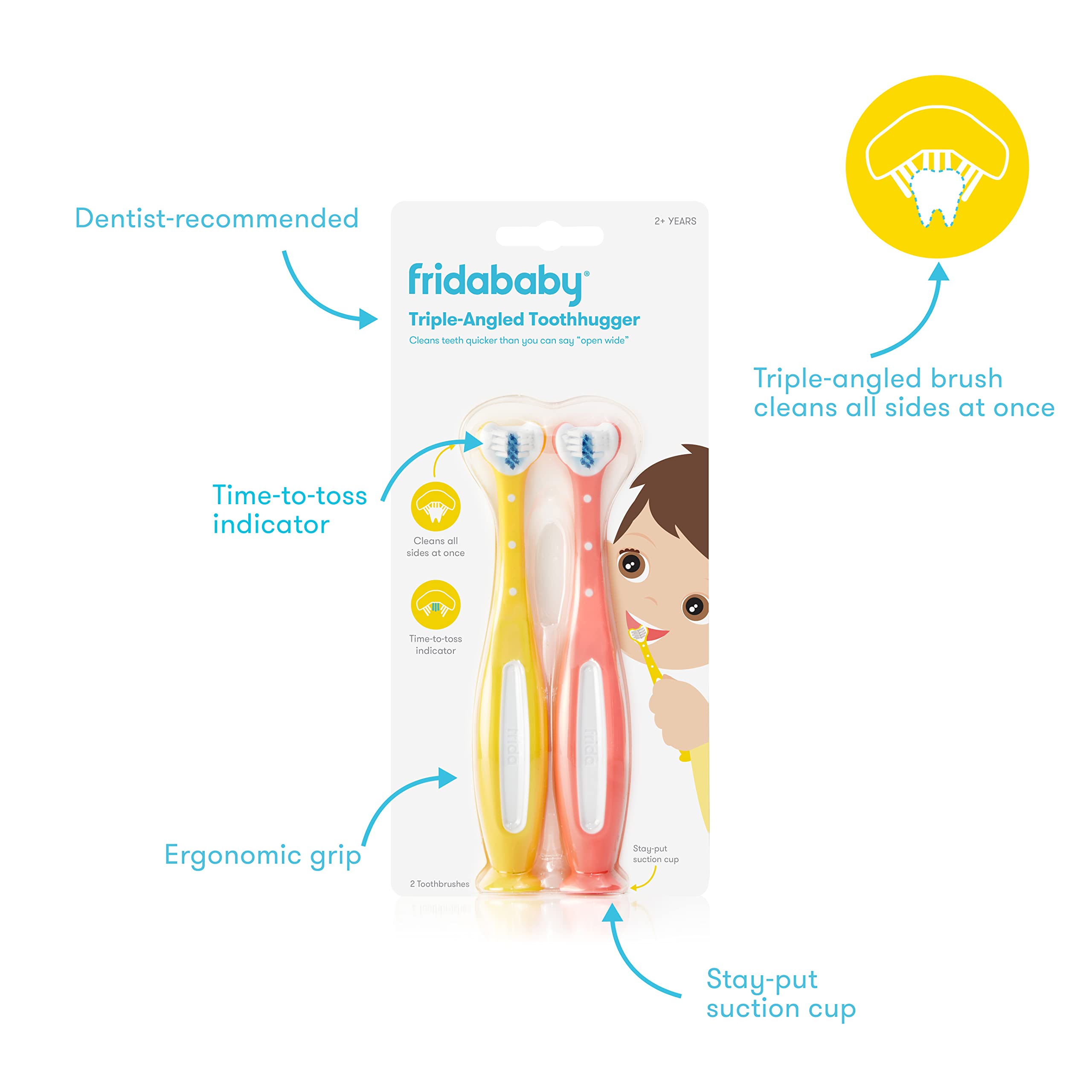 Foto 3 pulgar | Cepillo De Dientes Frida Baby Triple-angle Toothhugger Para Niños Pequeños, Paquete De 2 - Venta Internacional.