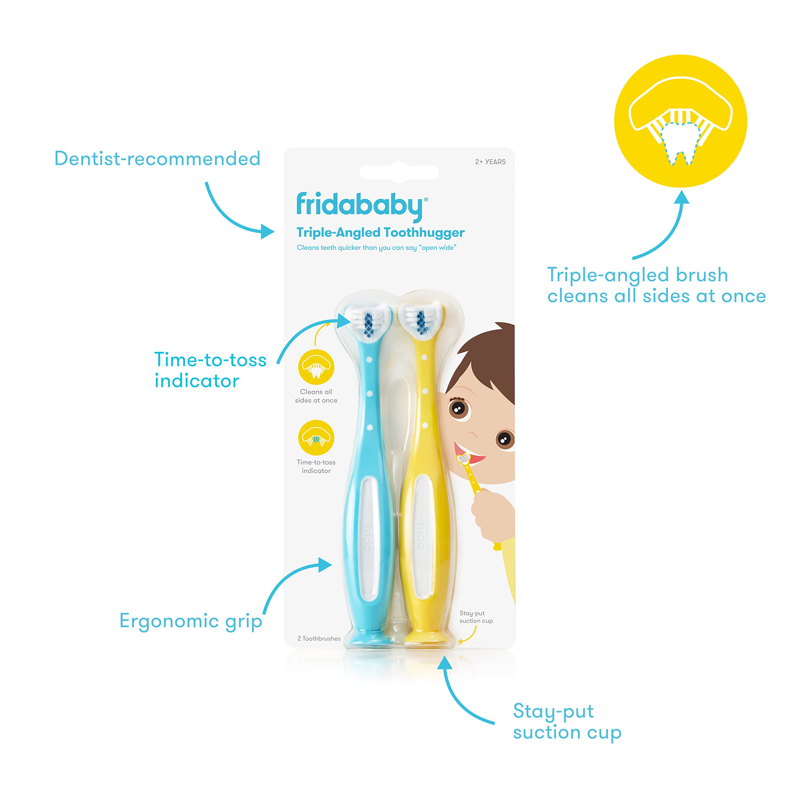 Foto 3 pulgar | Cepillo De Dientes Frida Baby Triple-angle Toothhugger Para Niños Pequeños, Paquete De 2 - Venta Internacional.