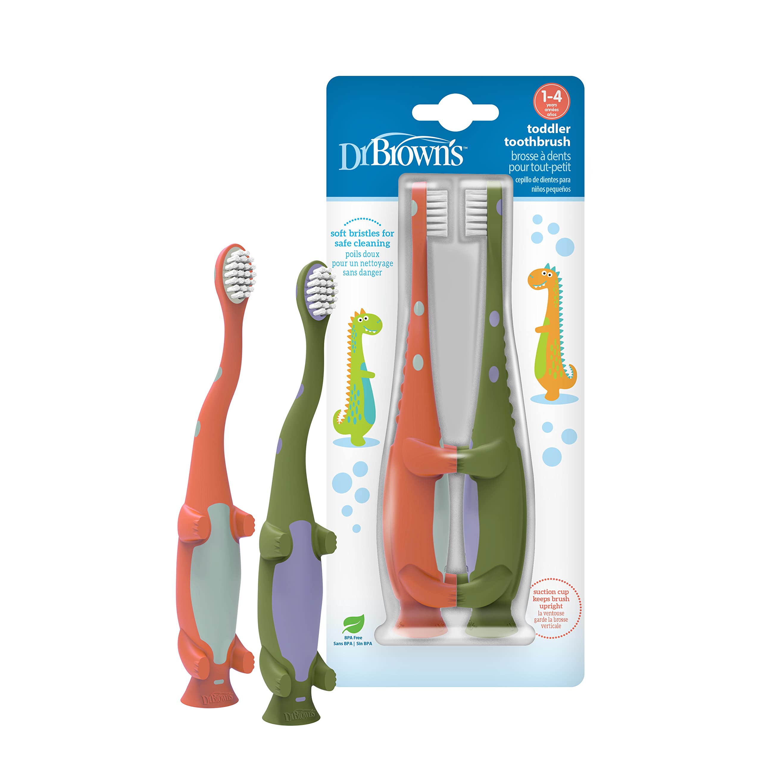 Foto 1 | Cepillo De Dientes Dr. Brown's Para Bebés Y Niños Pequeños, Diseño De Dinosaurio Verde/naranja - Venta Internacional.