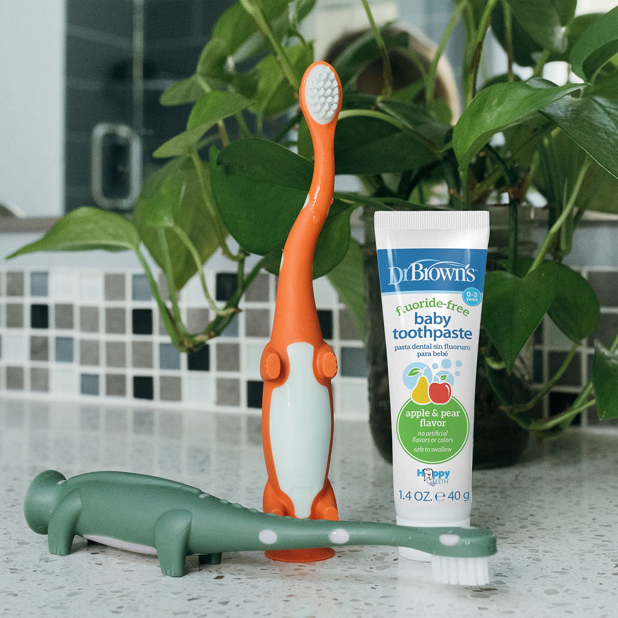 Foto 6 | Cepillo De Dientes Dr. Brown's Para Bebés Y Niños Pequeños, Diseño De Dinosaurio Verde/naranja - Venta Internacional.