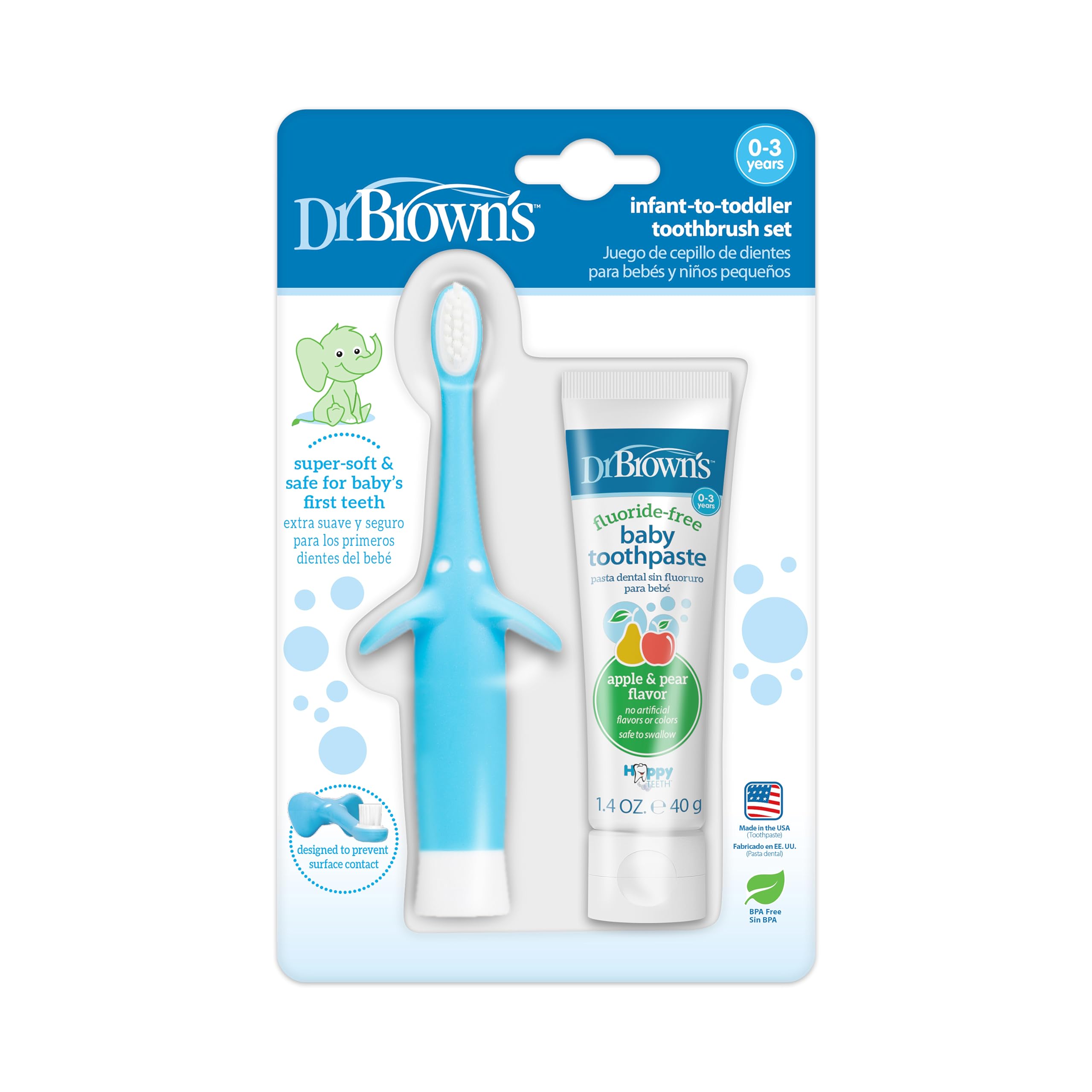 Foto 2 pulgar | Cepillos de Dientes Dr. Brown's Blue Elephant para Bebés - Venta Internacional