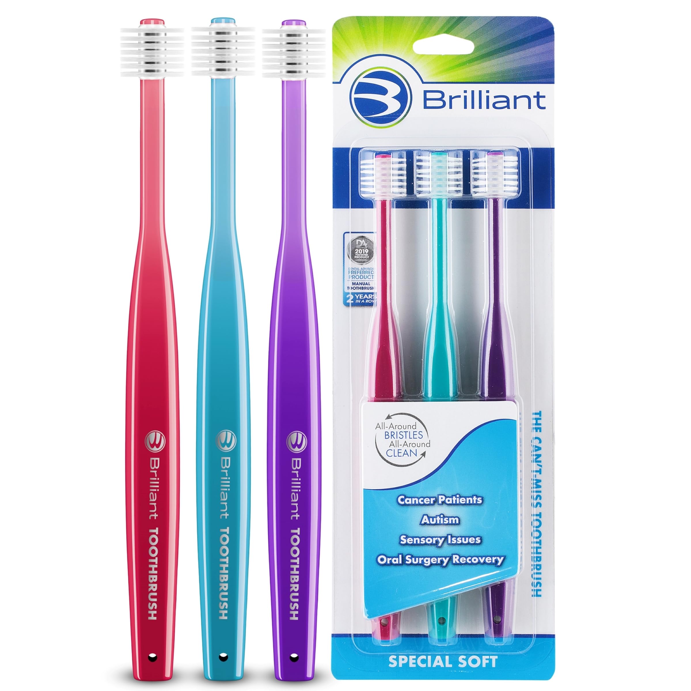 Cepillo De Dientes Brilliant Specialty Para Adultos  Redondo  Ultra Suave  Paquete De 3 - Venta Internacional.