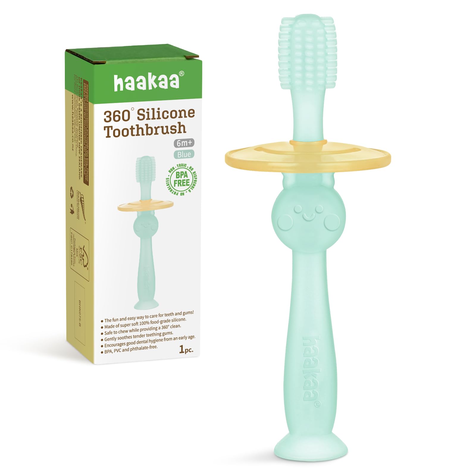Cepillo De Dientes Haakaa 360° Baby Con Base De Succión De Silicona Apta Para Uso Alimentario - Venta Internacional.