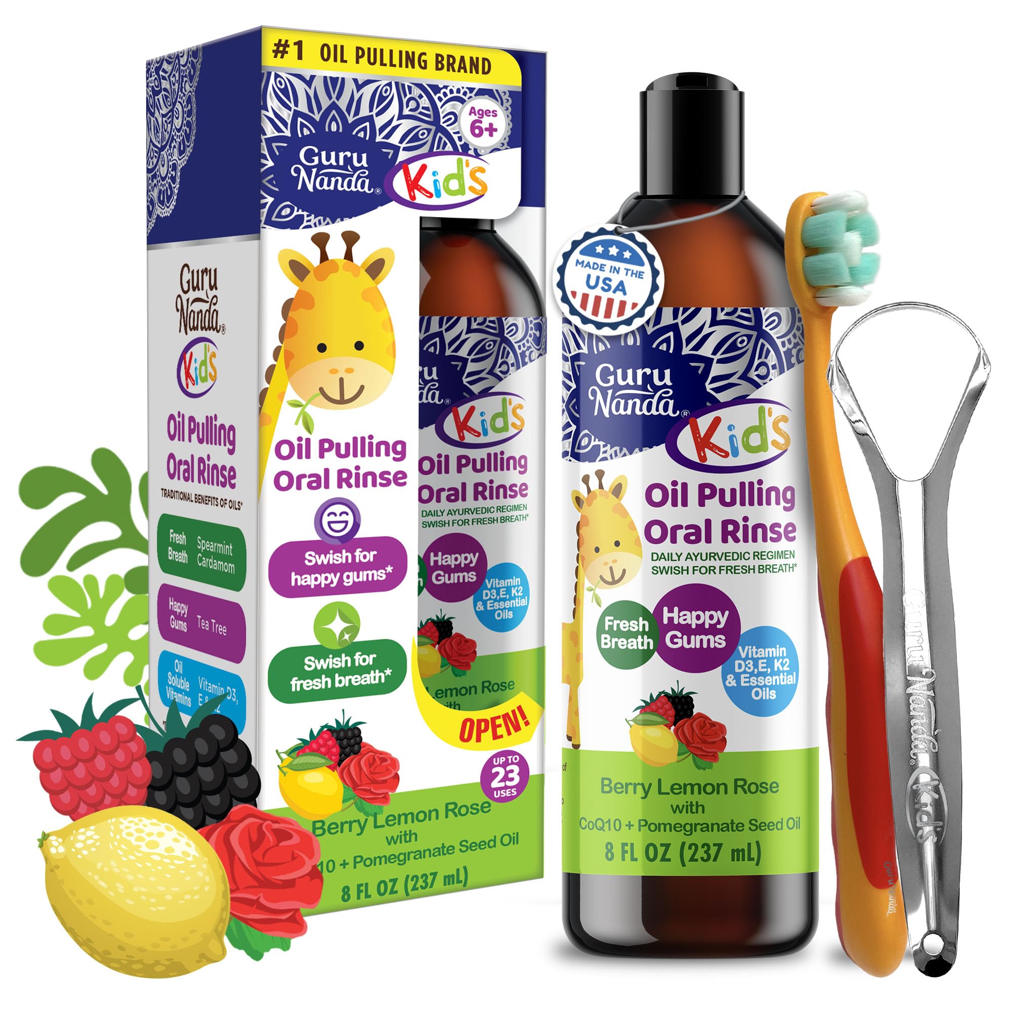 Enjuague Bucal Gurunanda Kids Oil Pulling  Sin Alcohol  240 Ml - Venta Internacional.