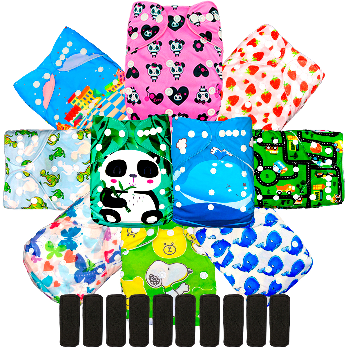 Pañales Ecológicos Ecobaby Original de Tela Estampados más 10 Insertos Nocturnos Bambú 5 Capas