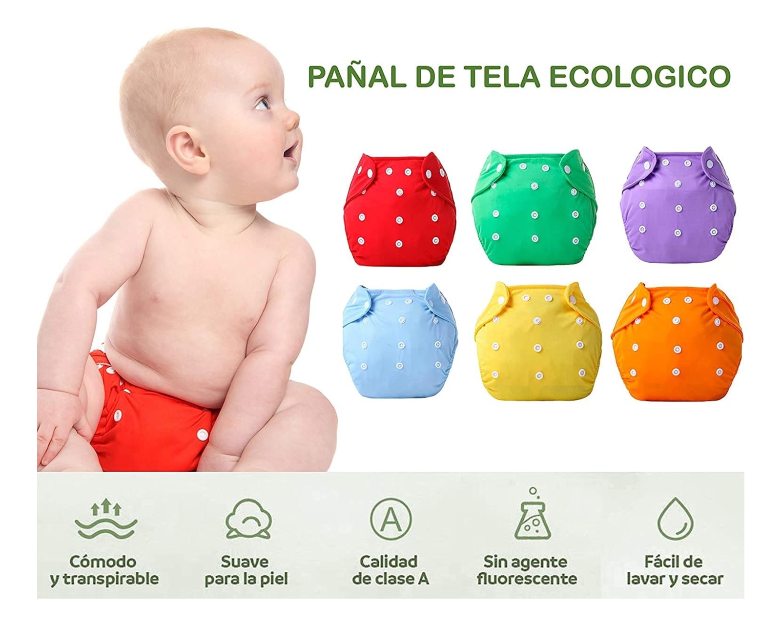 Foto 3 pulgar | Paquete de 12 Pañales Ecológicos Hanilysh de Tela Multicolor