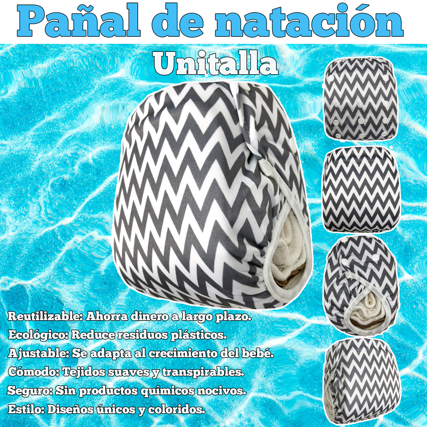 Foto 4 pulgar | Pañal de Natación Tela Reutilizable Ecológico para Bebés Ecobaby Original