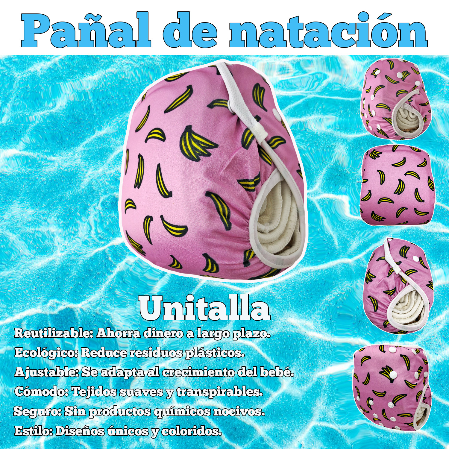 Foto 7 pulgar | Pañal de Natación Tela Reutilizable Ecológico para Bebés Ecobaby Original