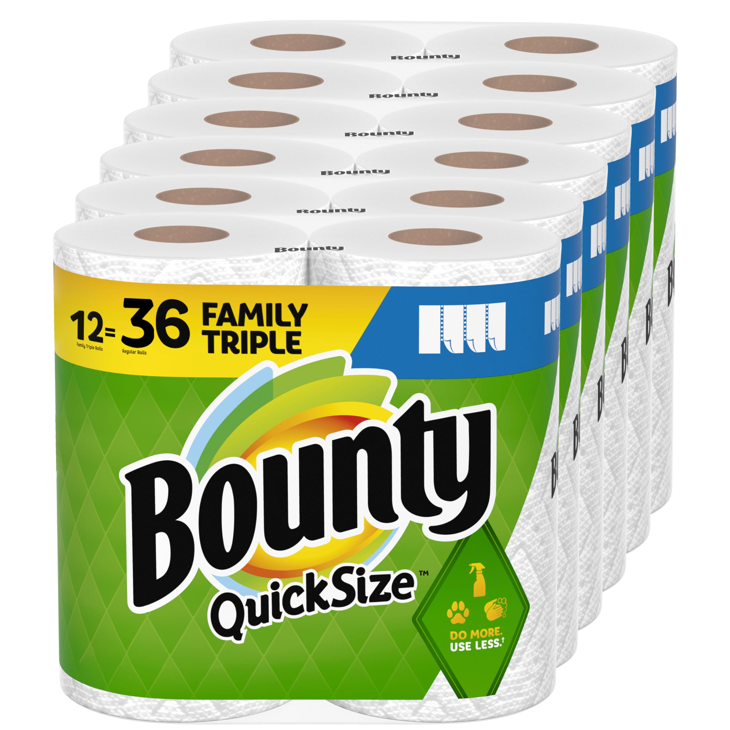 Toallas De Papel Bounty, Tamaño Rápido, Blancas, 12 Rollos Triples Familiares - Venta Internacional.