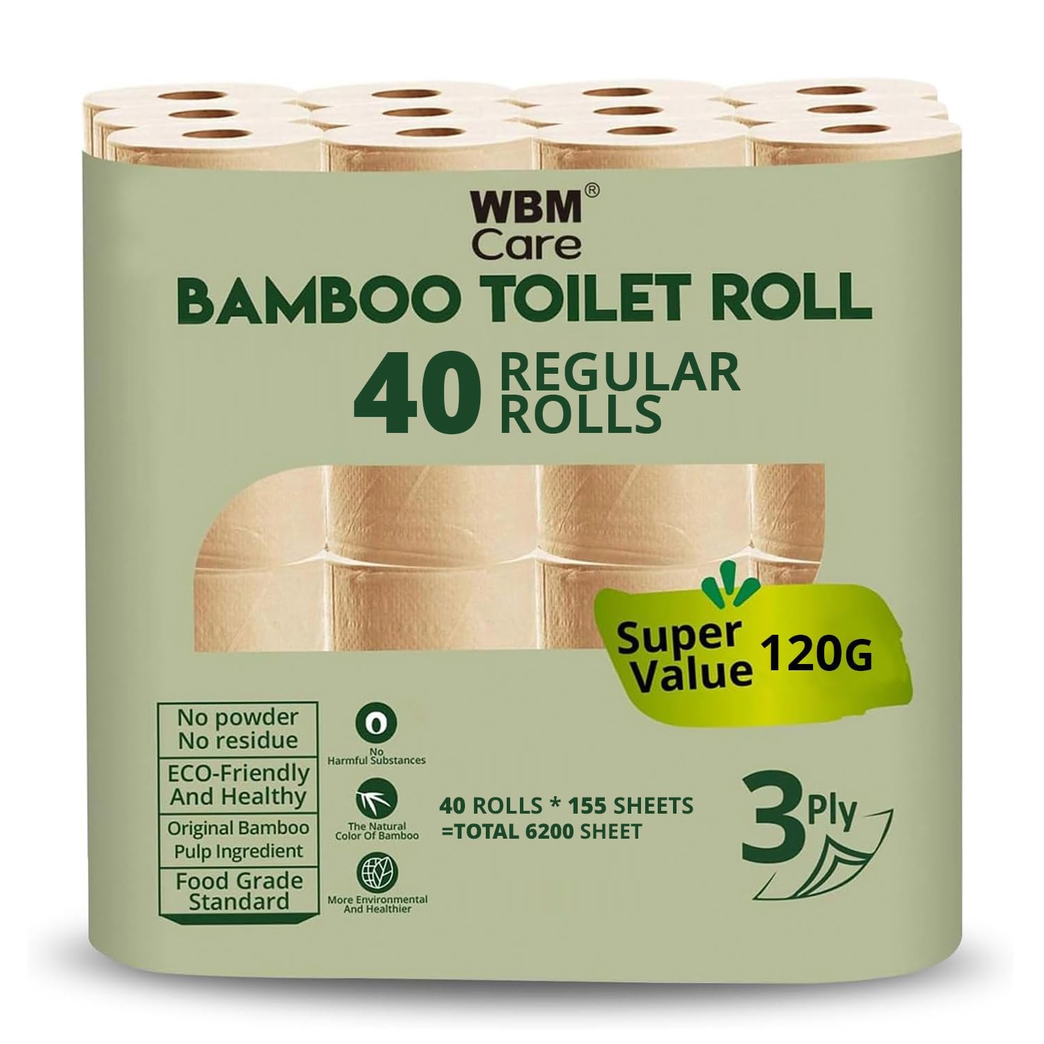 Foto 2 pulgar | Papel Higiénico Wbm Care Ultra Soft, 3 Capas, 40 Rollos, 155 Hojas - Venta Internacional.