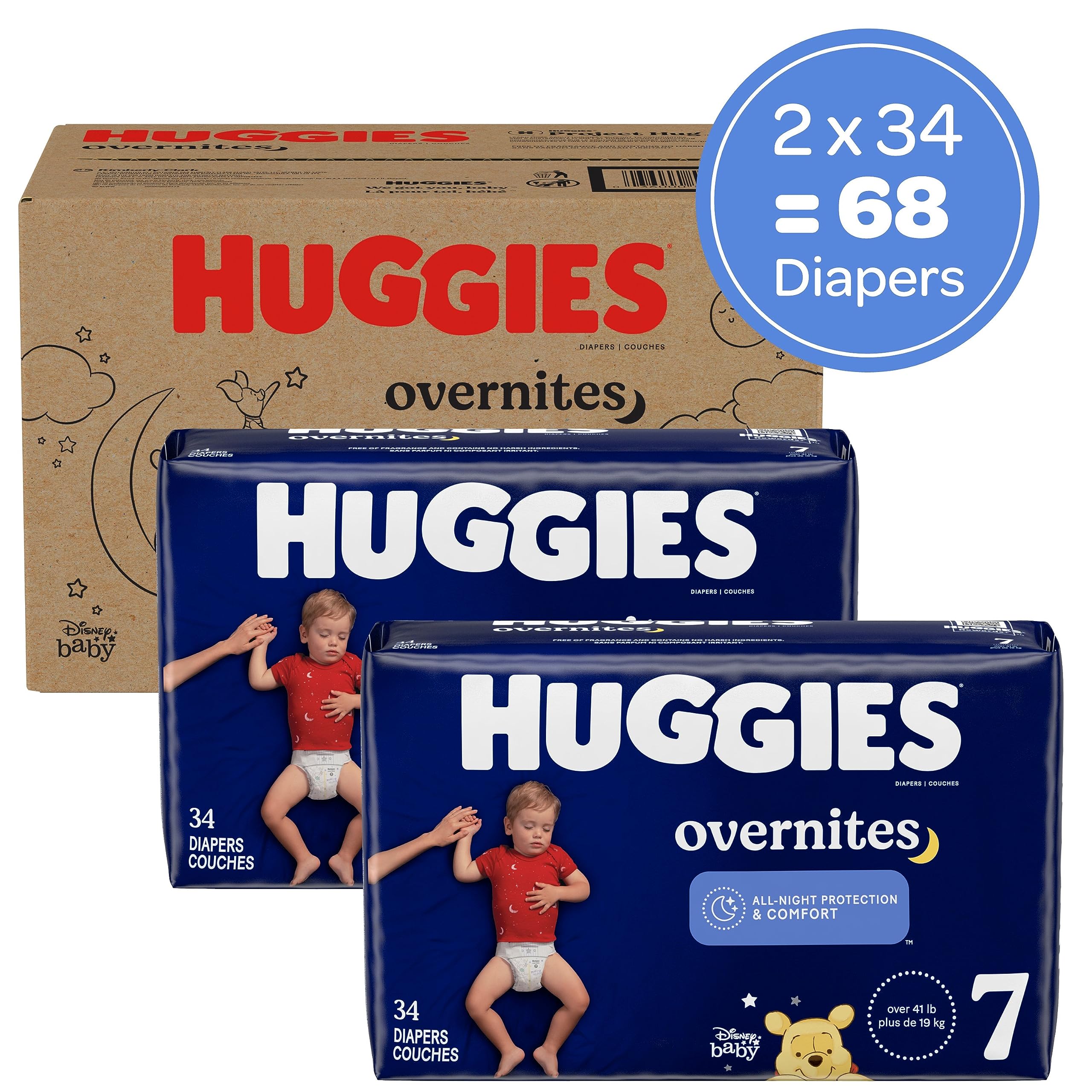 Foto 2 | Pañales De Noche Huggies Overnites, Talla 7 (más De 18,6 Kg), 68 Unidades - Venta Internacional.