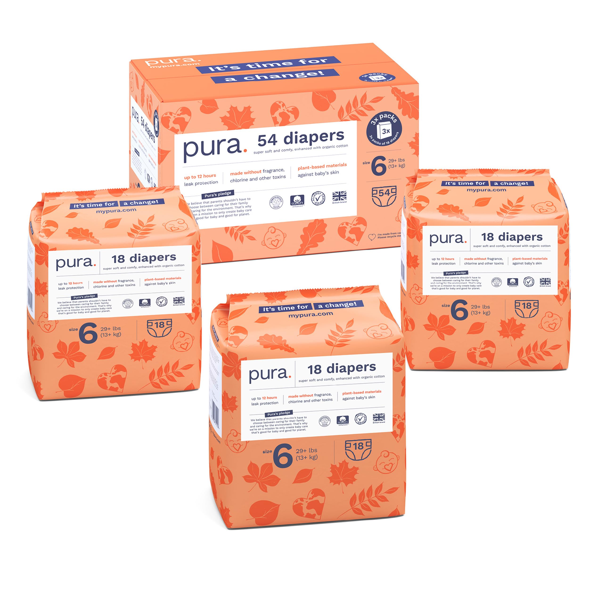 Pañales Pura Tamaño 6 Ecológicos Hipoalergénicos Orgánicos 54u - Venta Internacional.
