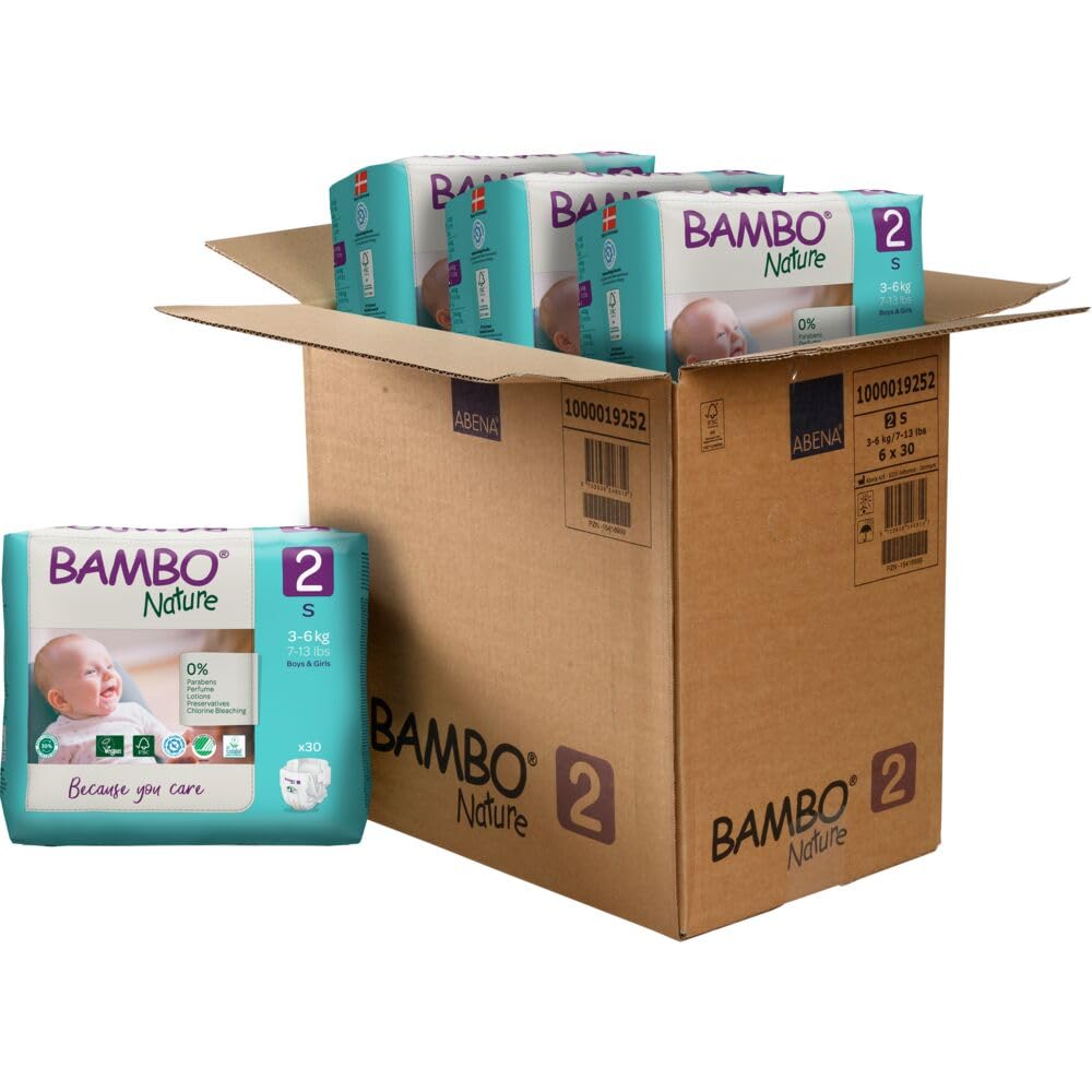 Bolsa Verde Hipoalergénica Para Pañales Bambo Nature, Tamaño 2 (7-13 Libras) - Venta Internacional.