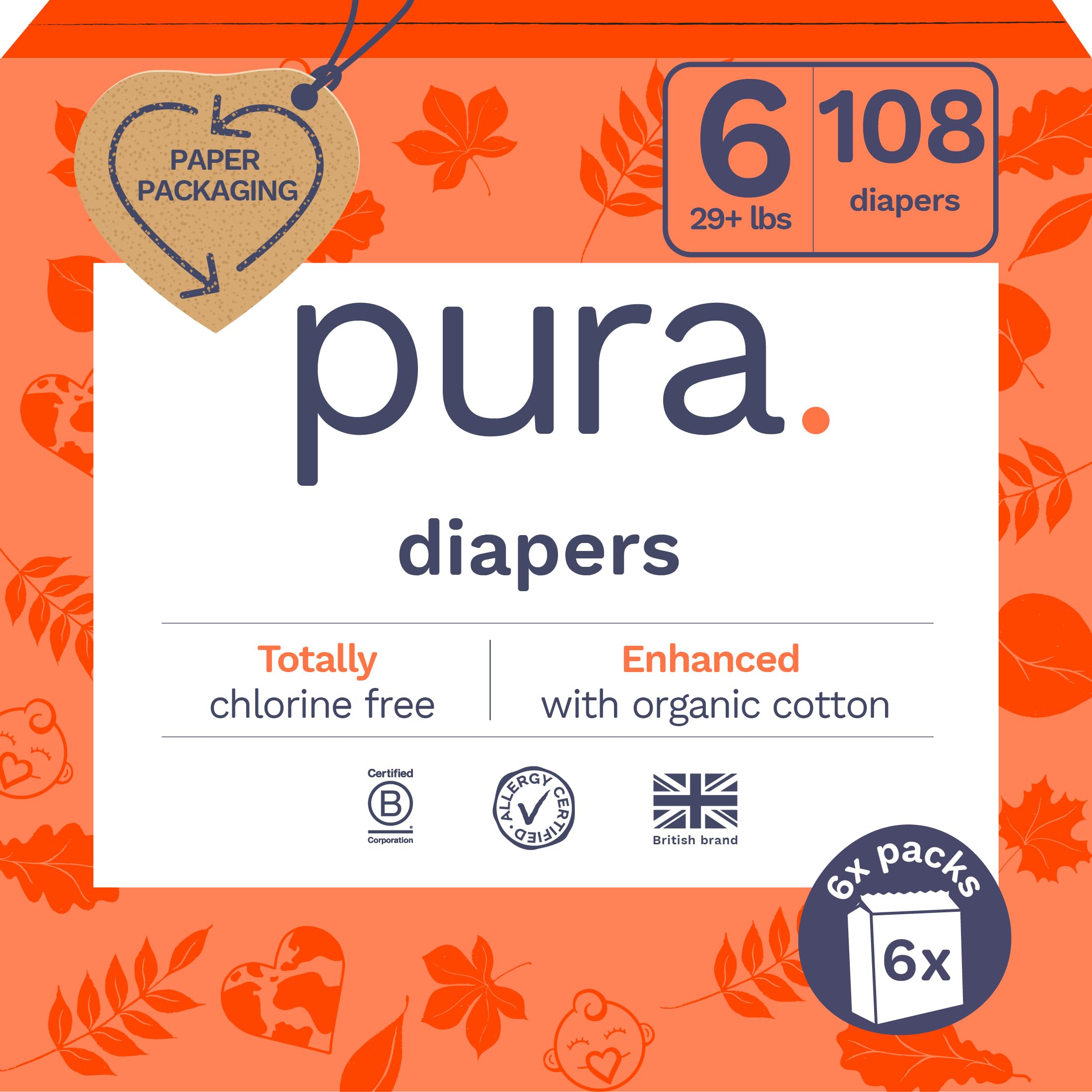 Pañales Pura, Talla 6, Ecológicos, Totalmente Libres De Cloro, 108u - Venta Internacional.