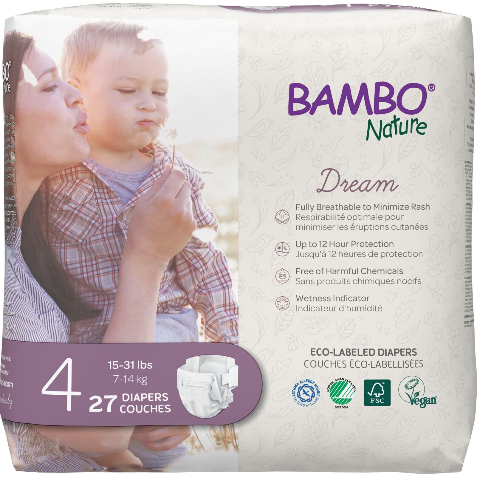 Pañales Para Bebés Bambo Nature Hipoalergénicos Tamaño 4 (15-31 Libras) - Venta Internacional.