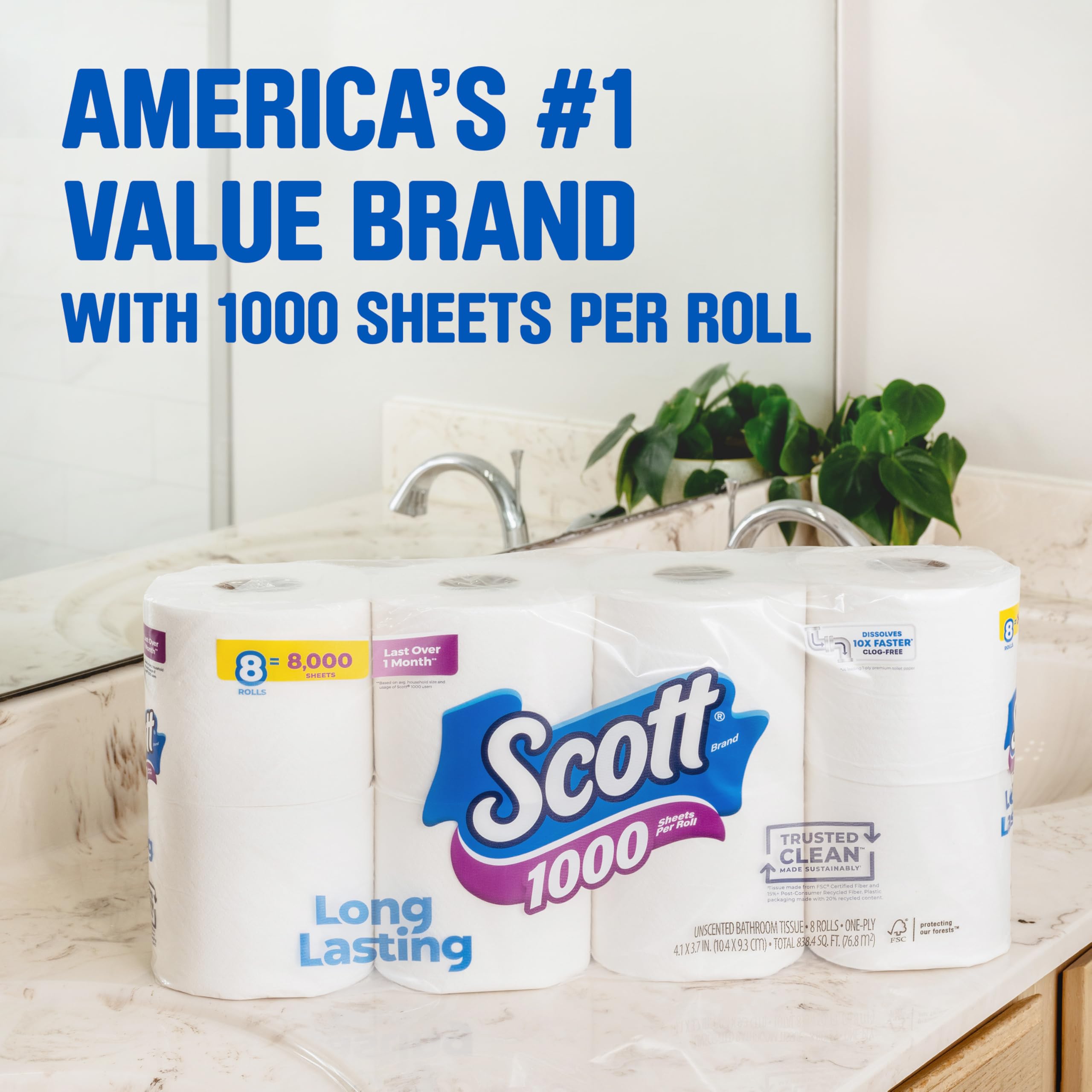 Foto 4 | Papel Higiénico Scott 1000 Trusted Clean 32 Rollos De 1 Capa - Venta Internacional.