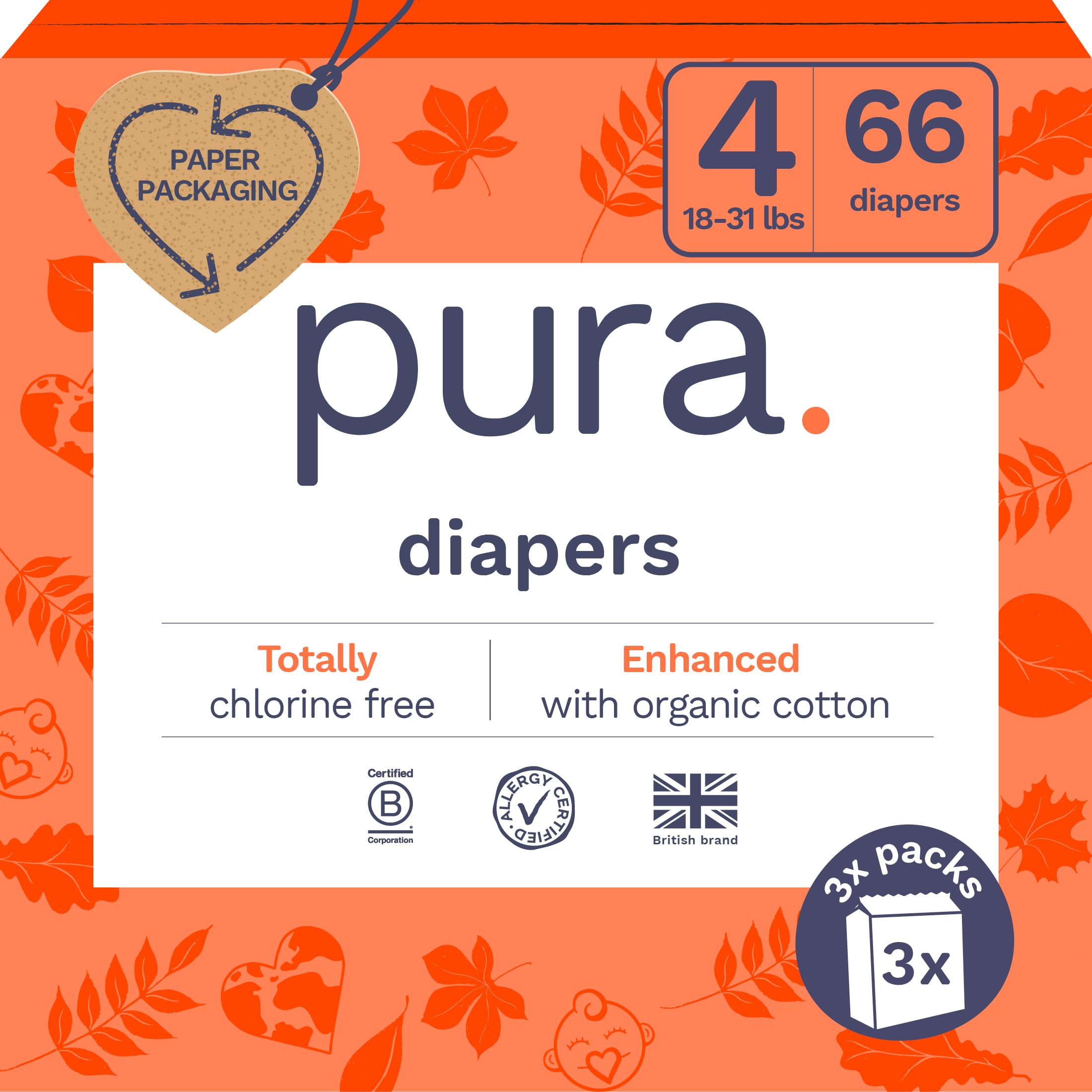 Foto 2 pulgar | Pañales Pura, Talla 4, 66 Unidades, Unisex, Algodón Orgánico - Venta Internacional.