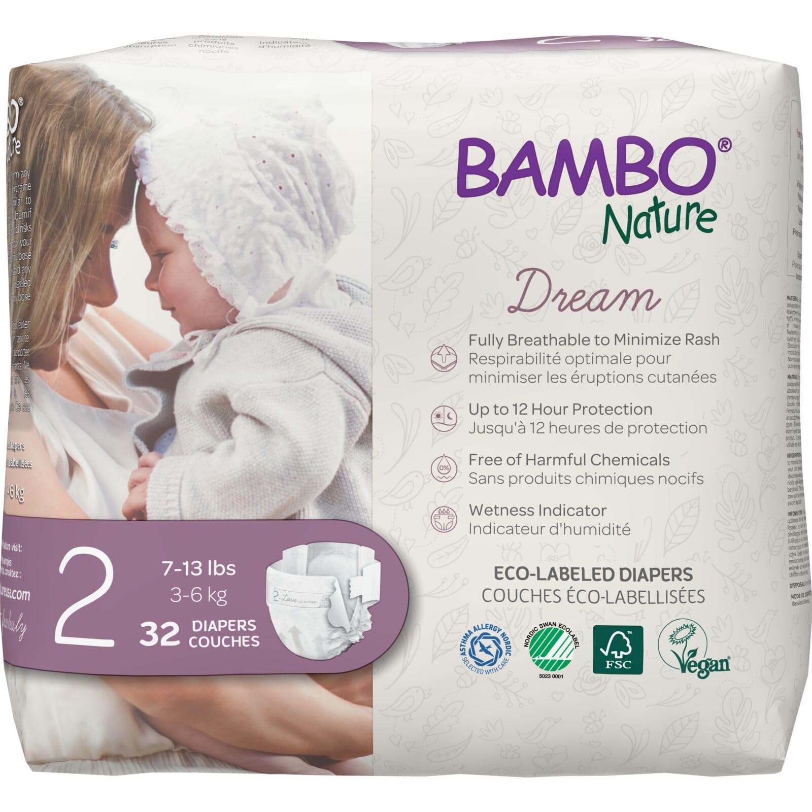 Pañales Para Bebés Bambo Nature Hipoalergénicos Tamaño 2 (7-13 Libras) - Venta Internacional.